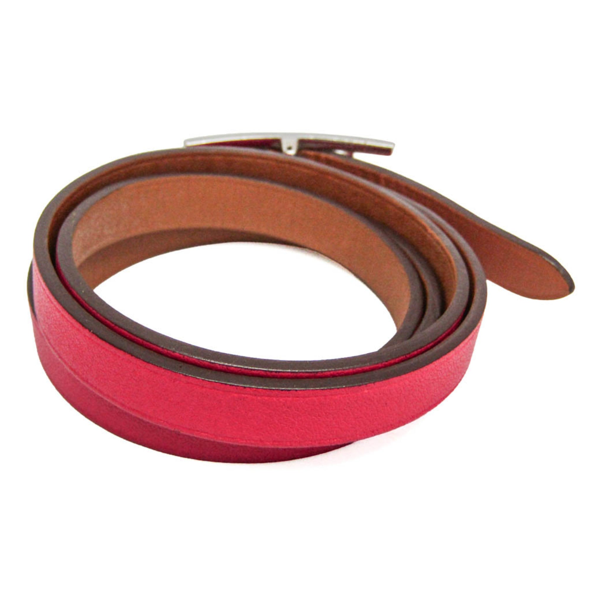 Hermes Hapi 3 Leather With Metal Pink Leather Bracelet Jewelry (Pre-Owned)