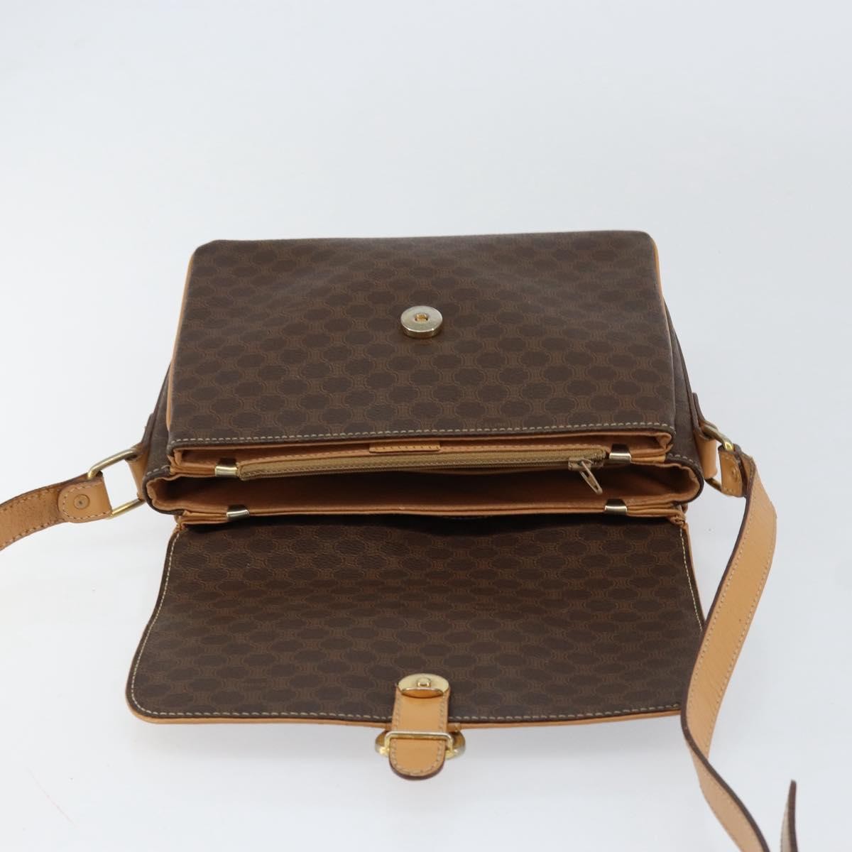 Celine Vintage Macadam Canvas And Leather Brown Canvas Shoulder Bag Bag (Pre-Owned)