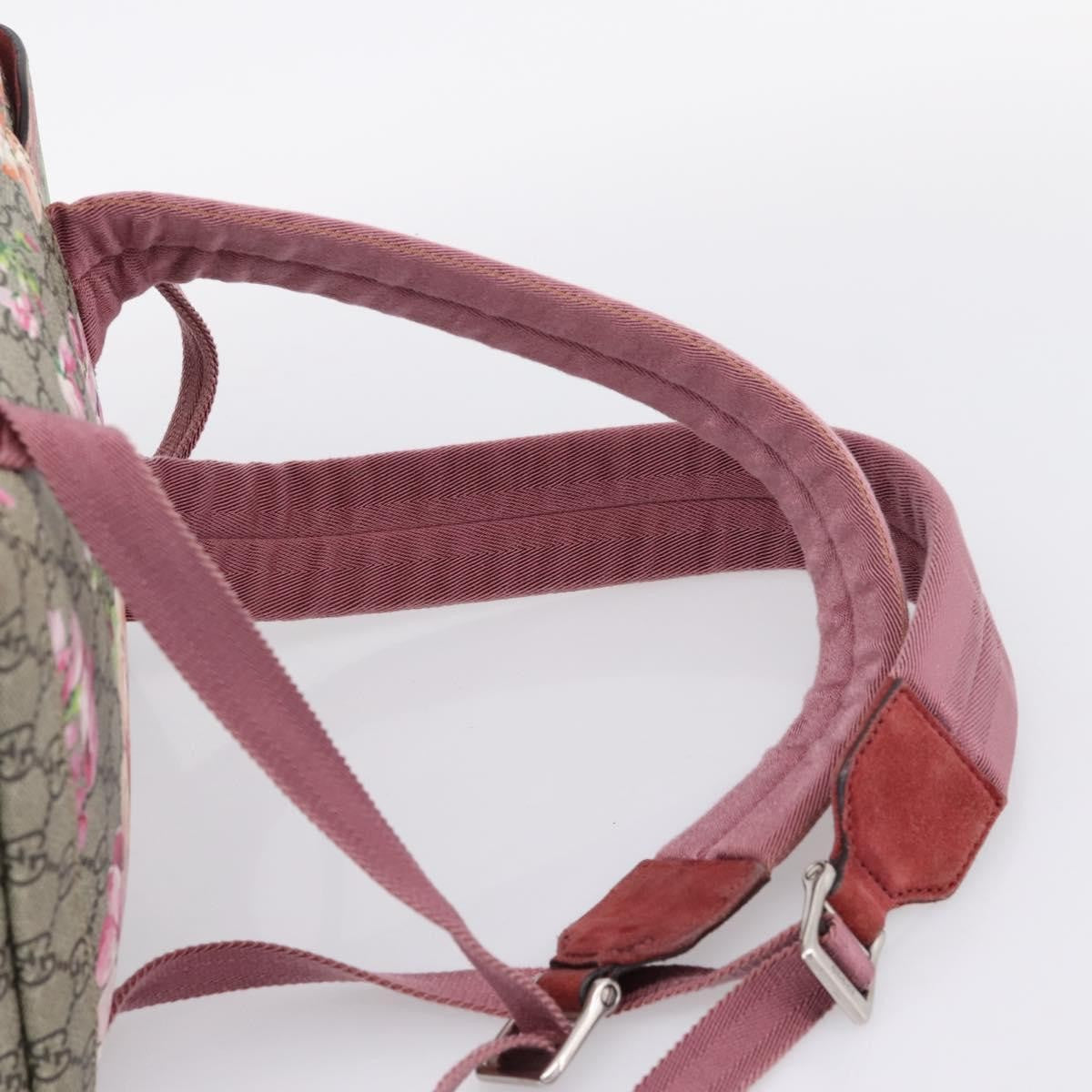Gucci Buckle Blooms Print Gg Coated Canvas Beige Canvas Backpack Bag (Pre-Owned)