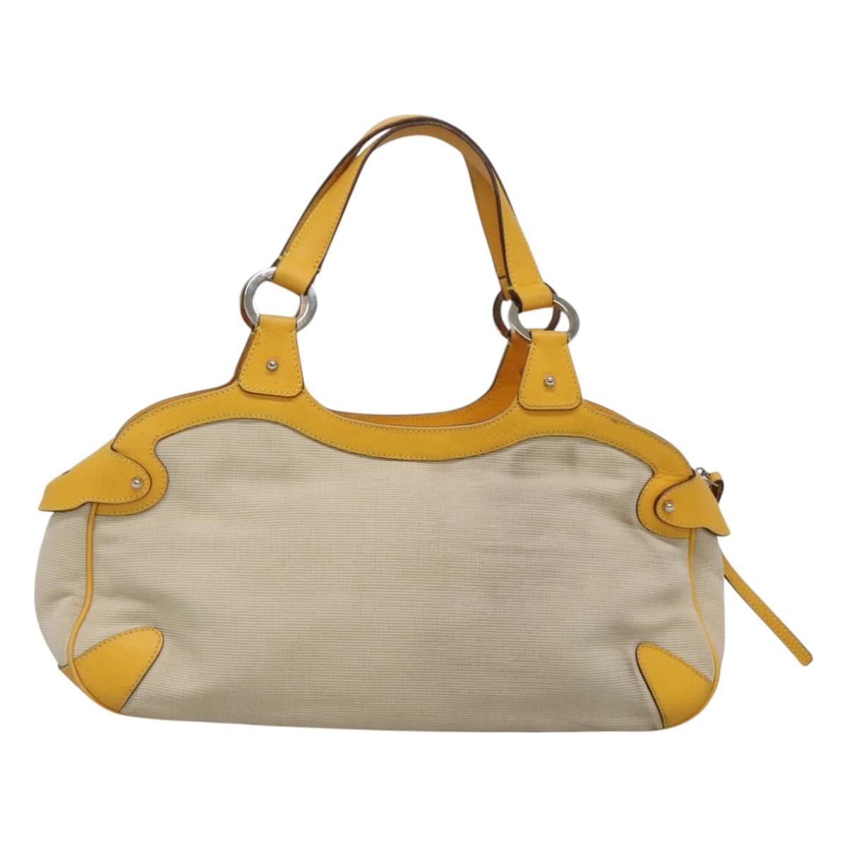Salvatore Ferragamo Gancini Canvas And Leather Yellow Canvas Handbag (Pre-Owned)