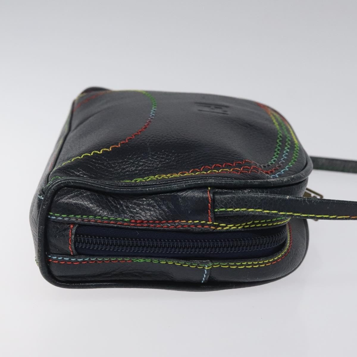 Fendi Vintage Zip Leather Navy Leather Shoulder Bag Bag (Pre-Owned)