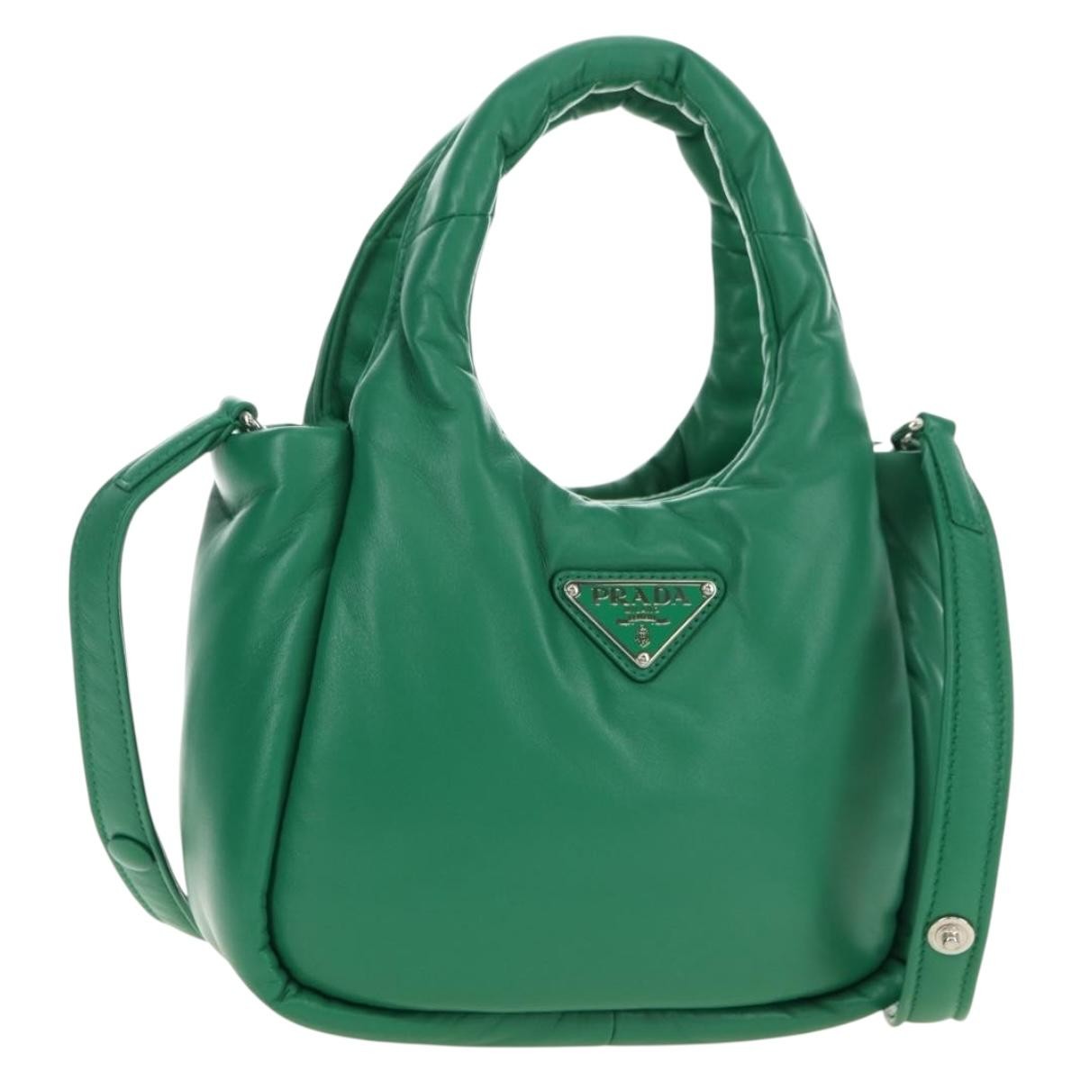Prada Padded Soft Tote Leather Green Leather Handbag (Pre-Owned)
