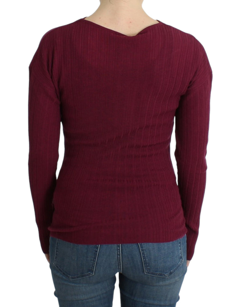 Cavalli Elegant Purple Keyhole Wool Women's Sweater