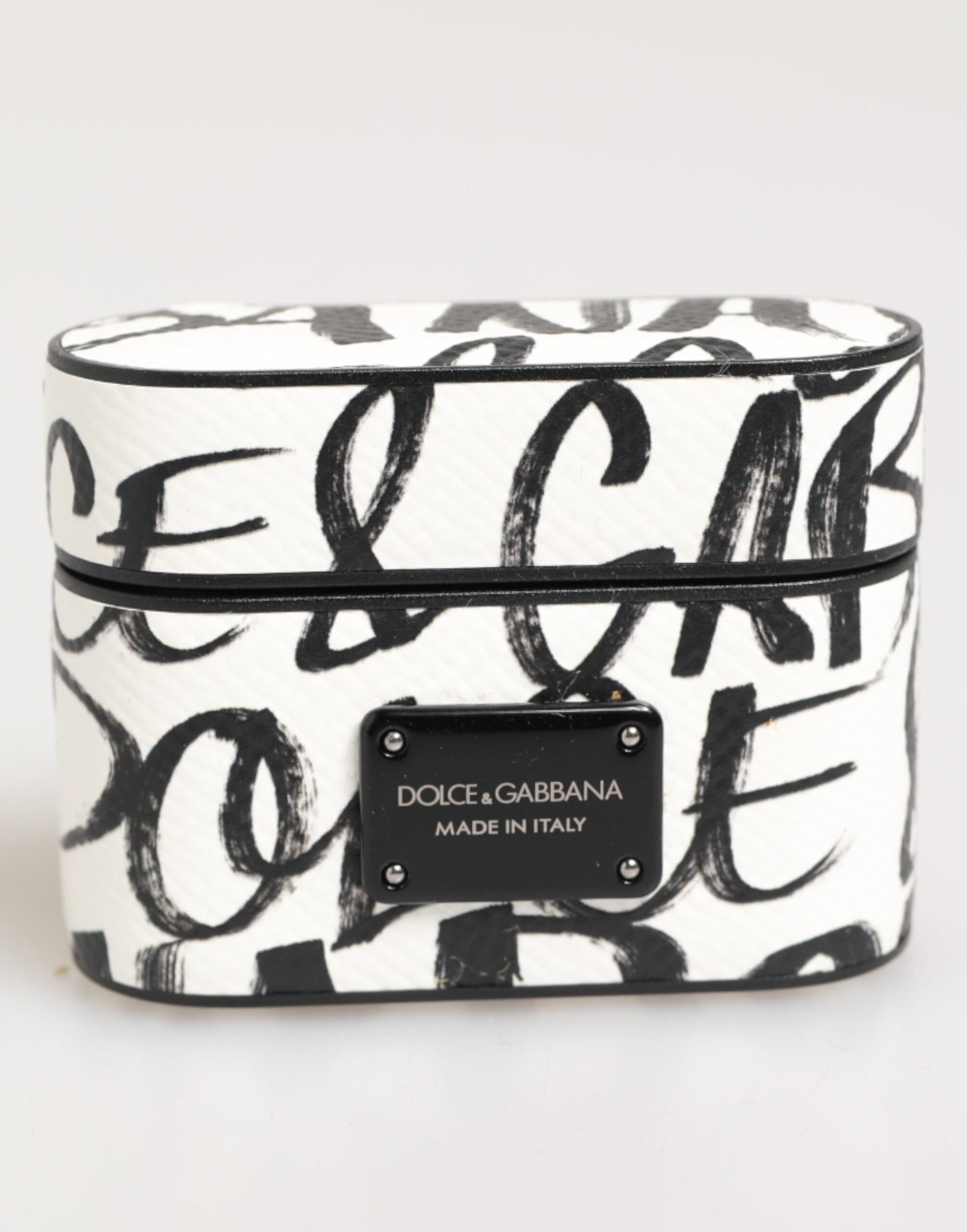 Dolce & Gabbana Black White Leather Monogram Print Logo Holder Airpods  Case