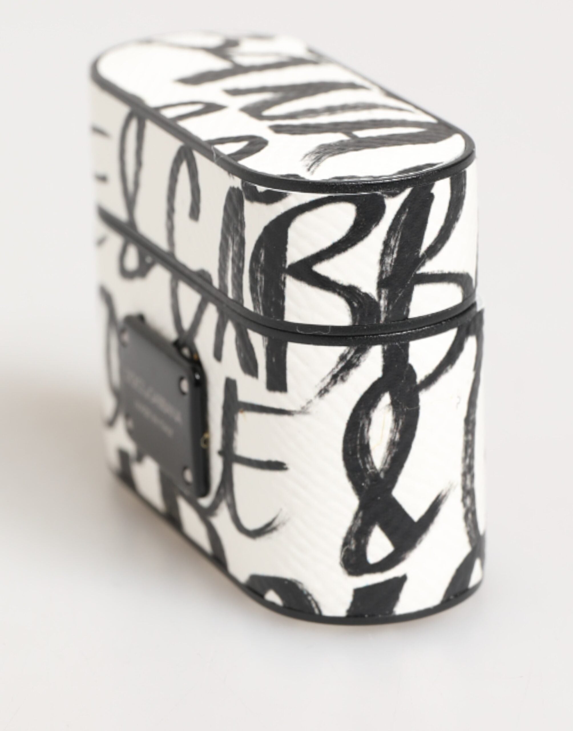 Dolce & Gabbana Black White Leather Monogram Print Logo Holder Airpods  Case