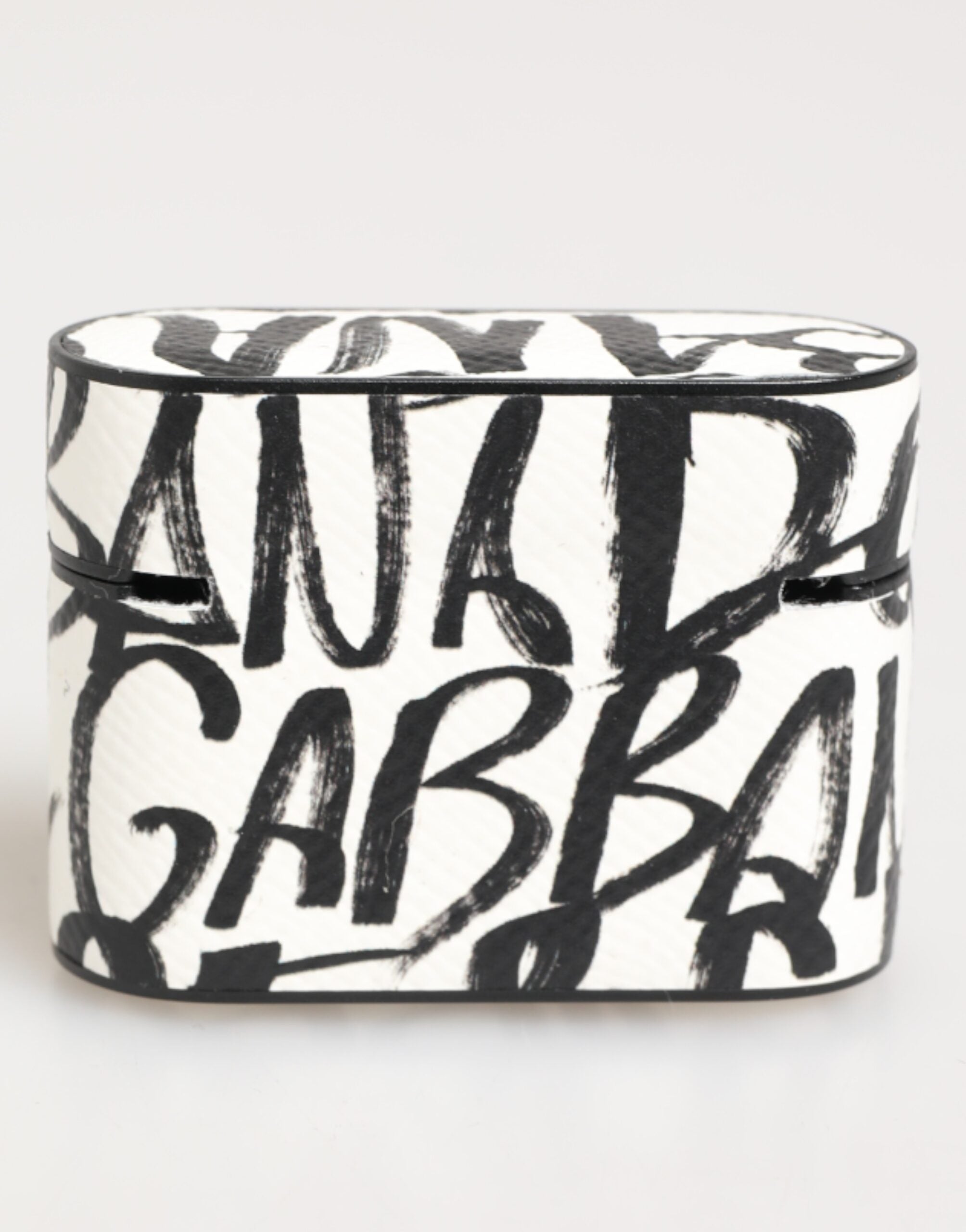 Dolce & Gabbana Black White Leather Monogram Print Logo Holder Airpods  Case
