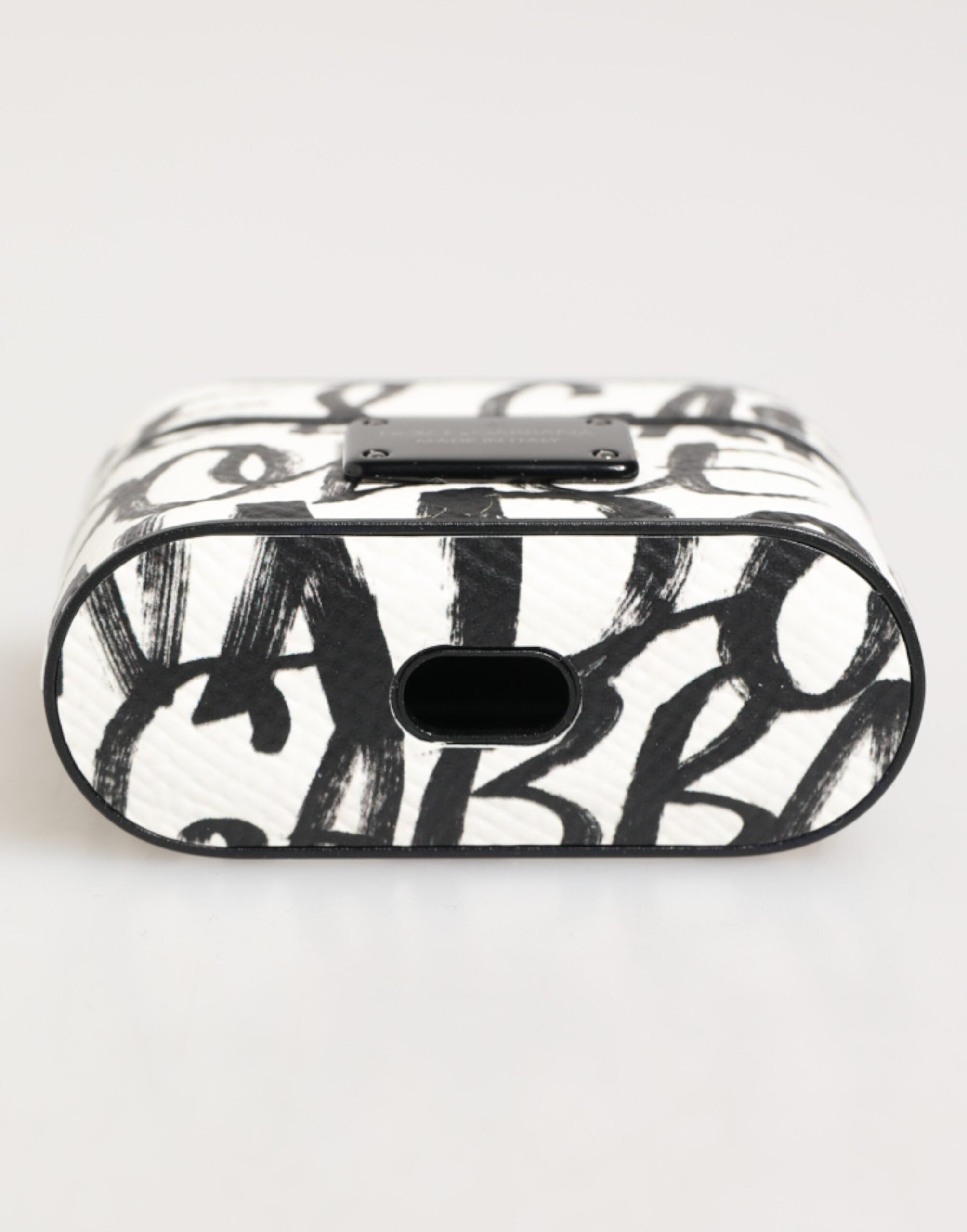 Dolce & Gabbana Black White Leather Monogram Print Logo Holder Airpods  Case