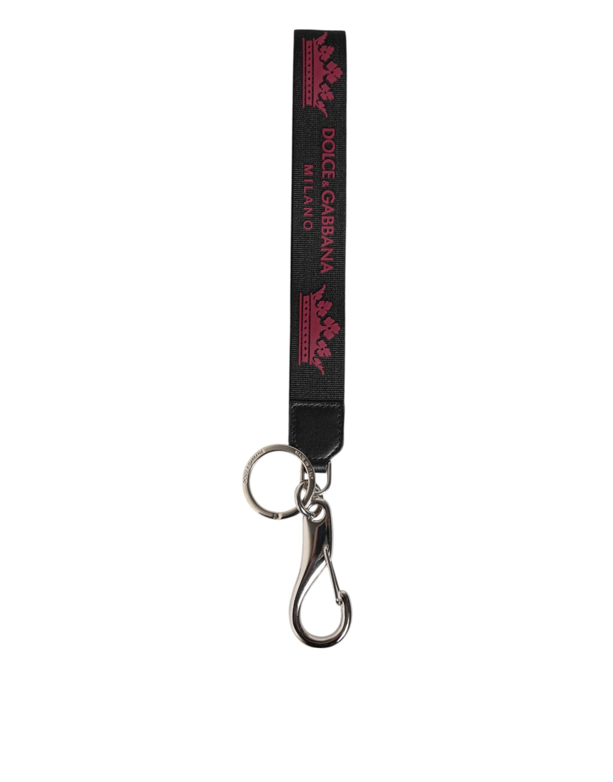 Dolce & Gabbana Black Burgundy Nylon DG Logo Crown Holder Keychain Men's Keyring
