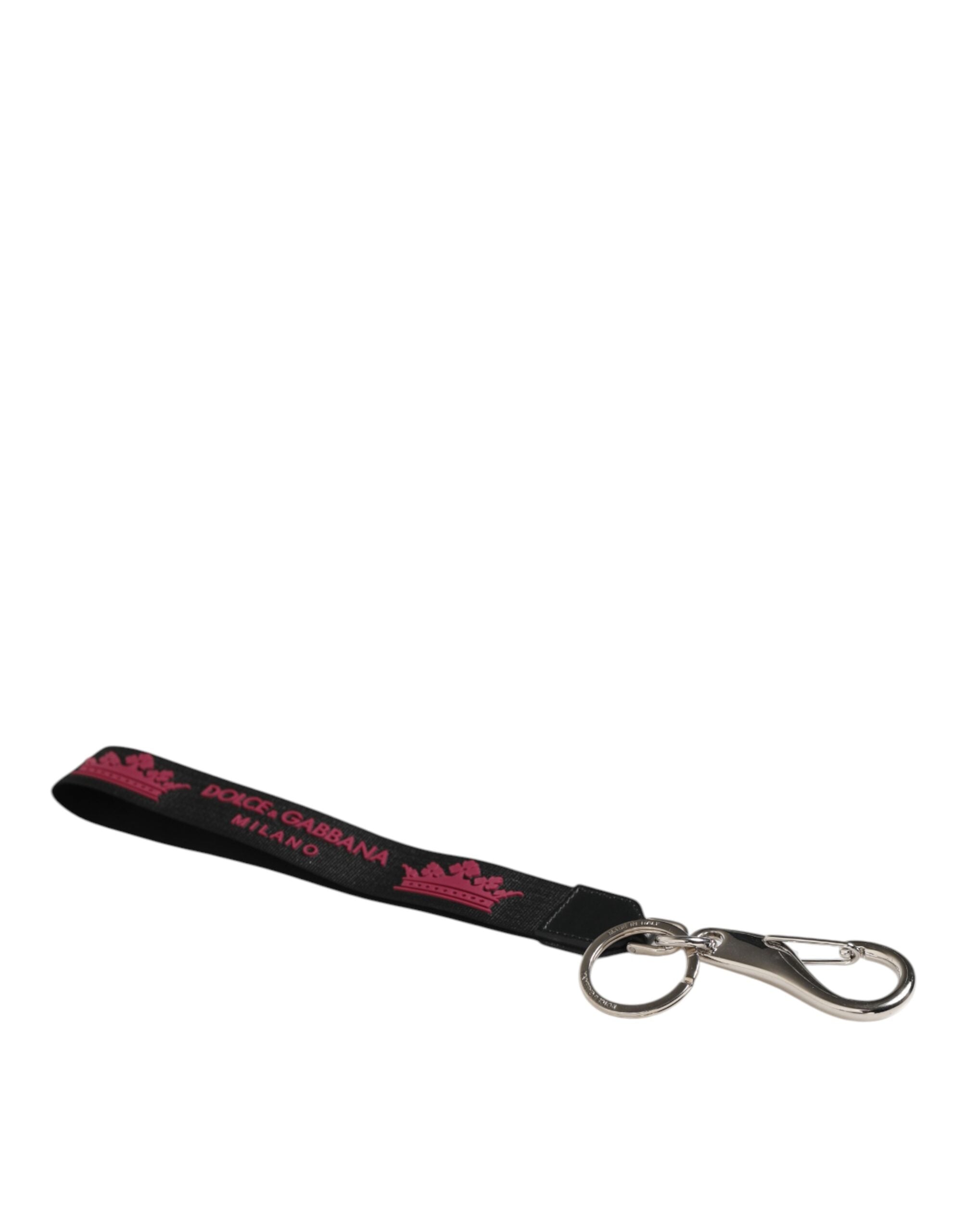 Dolce & Gabbana Black Burgundy Nylon DG Logo Crown Holder Keychain Men's Keyring