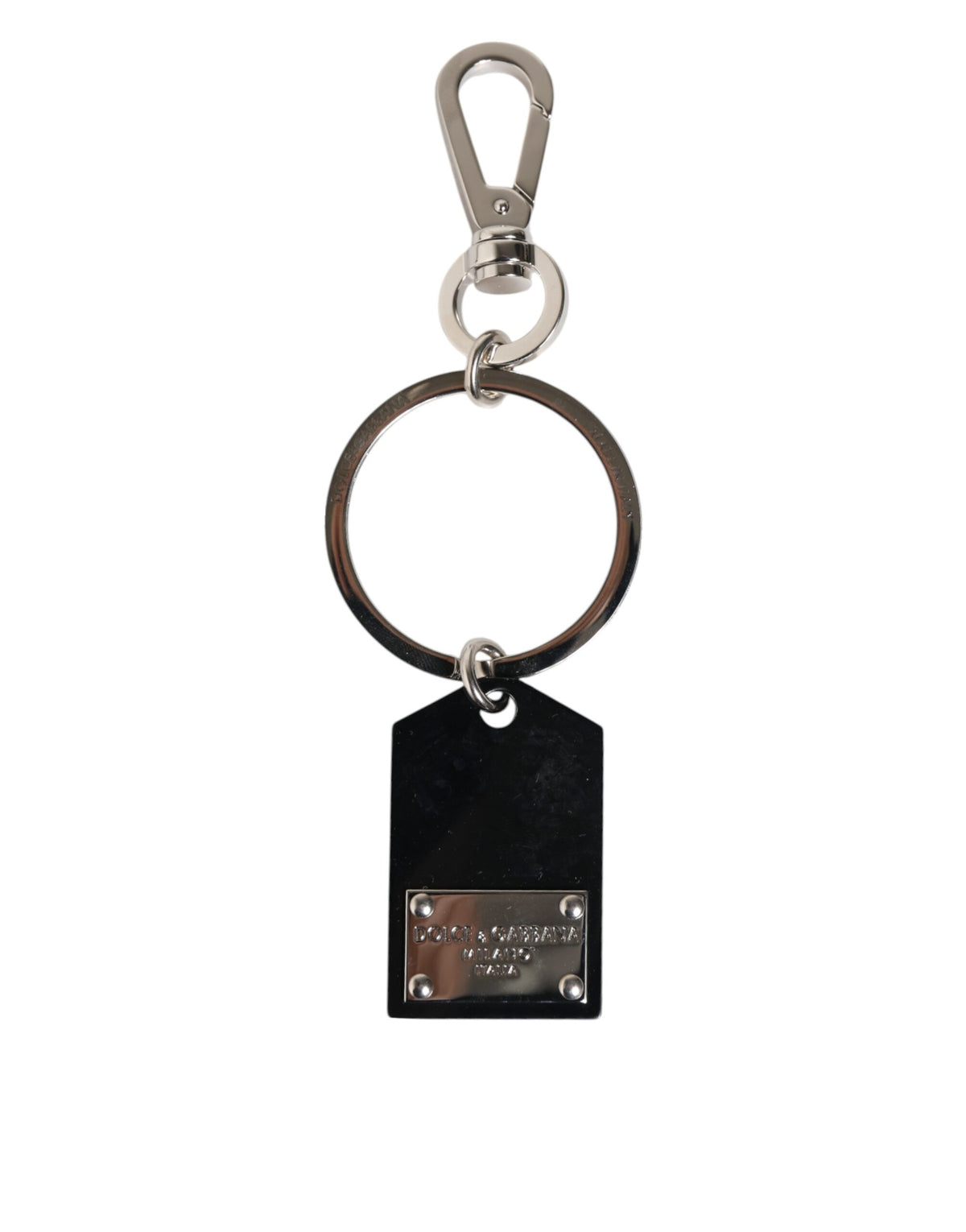 Dolce & Gabbana Black Sint Glass Plaque DG Logo Metal PlateKeychain Men's Keyring