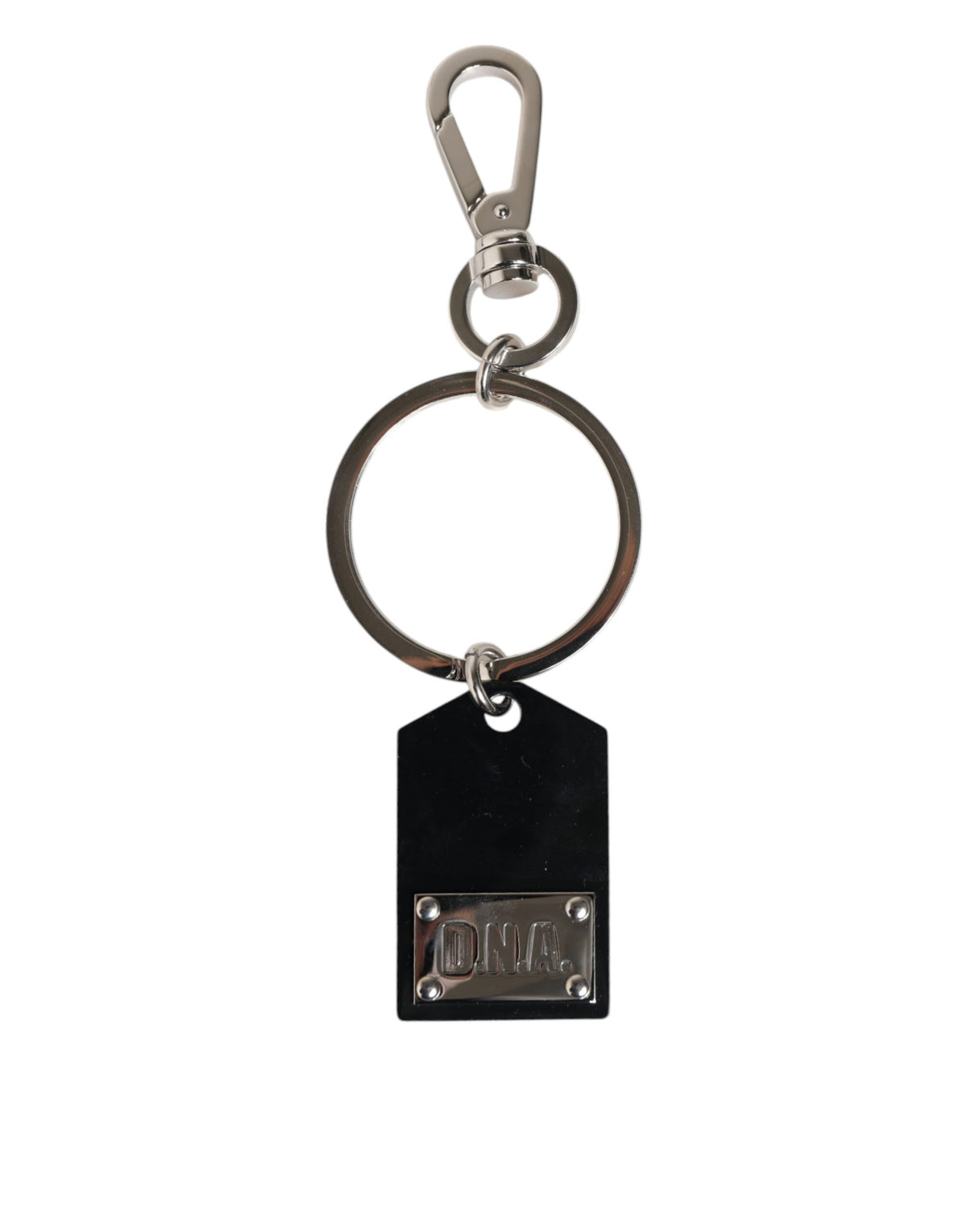Dolce & Gabbana Black Sint Glass Plaque DG Logo Metal PlateKeychain Men's Keyring