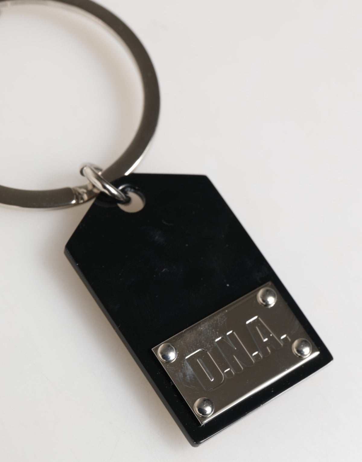 Dolce & Gabbana Black Sint Glass Plaque DG Logo Metal PlateKeychain Men's Keyring