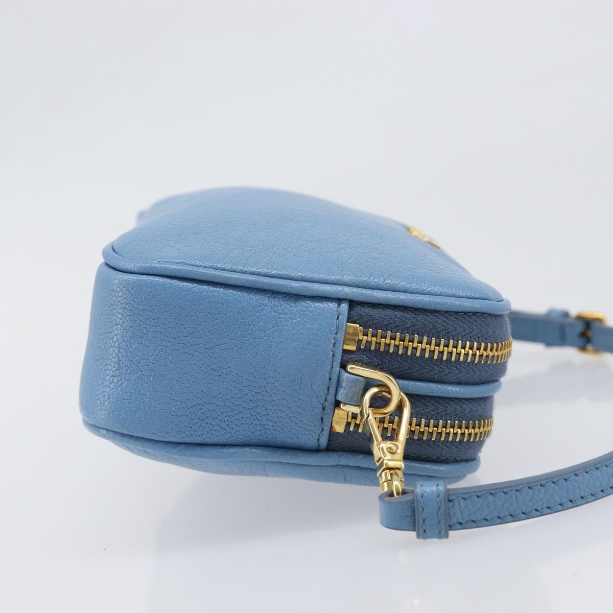 Miu Miu Double Zip Pochette Leather Blue Leather Clutche & Pouche Bag (Pre-Owned)
