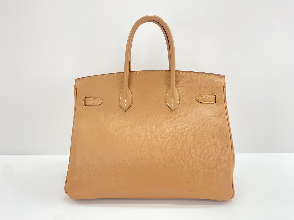 Hermes Birkin Brown Epsom With Gold Hardware Beige Calfskin Handbag (Pre-Owned)