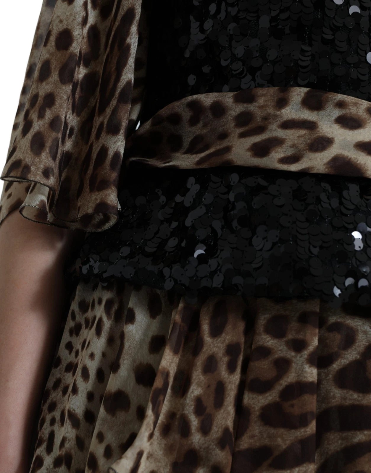 Dolce & Gabbana Leopard Print Silk Sequin Ruffle Maxi Women's Dress