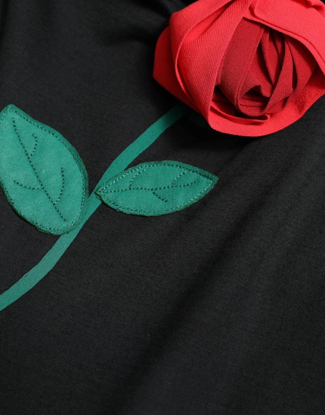 Dolce & Gabbana Black Wool Sleeveless Rose Applique Women's Dress