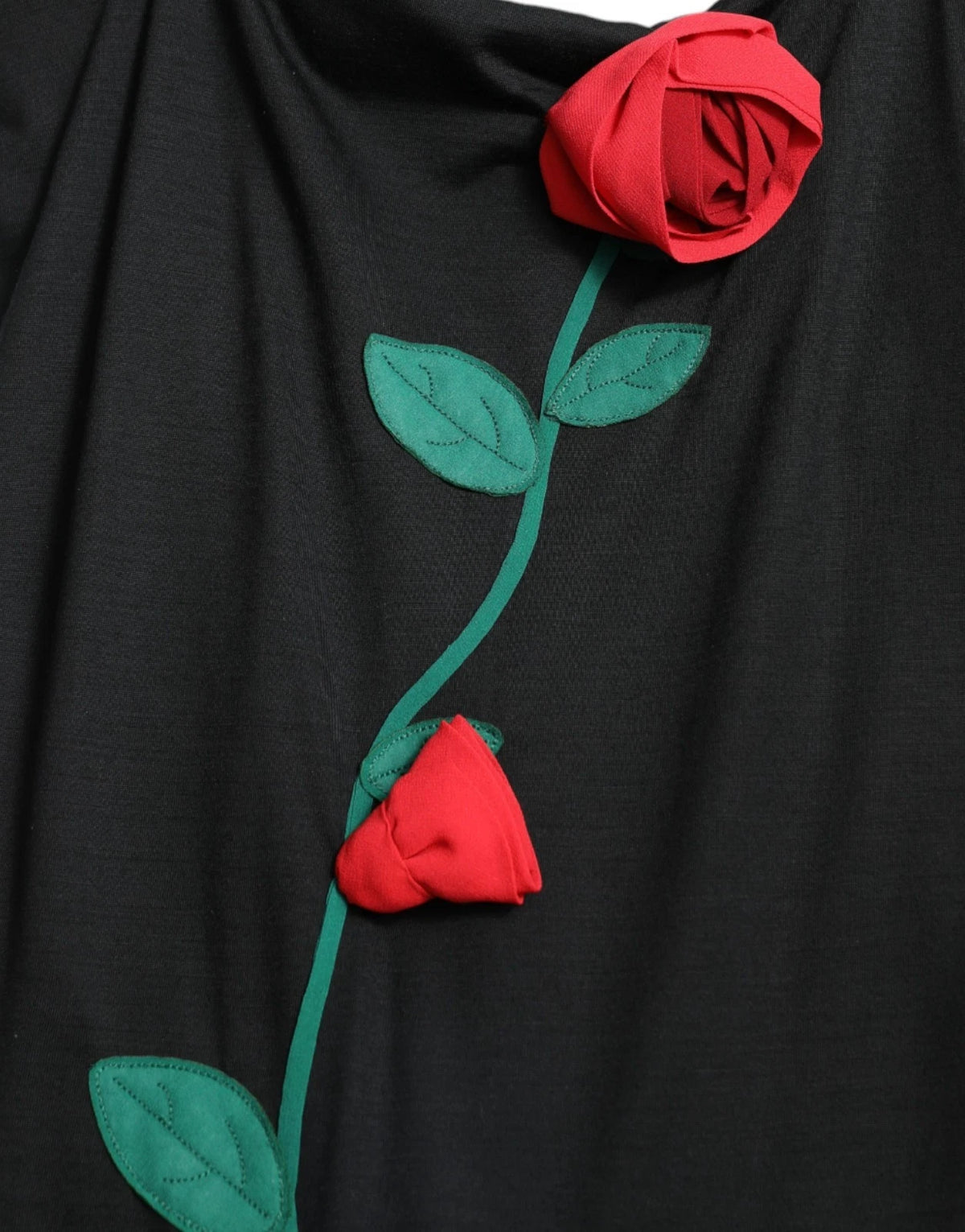 Dolce & Gabbana Black Wool Sleeveless Rose Applique Women's Dress (Pre-Owned)