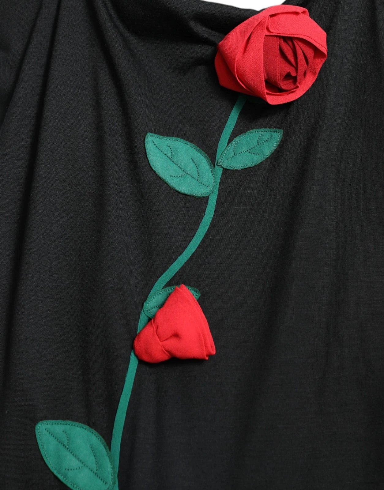 Dolce & Gabbana Black Wool Sleeveless Rose Applique Women's Dress