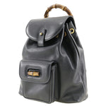 Gucci Bamboo Navy Leather Backpack Bag (Pre-Owned)