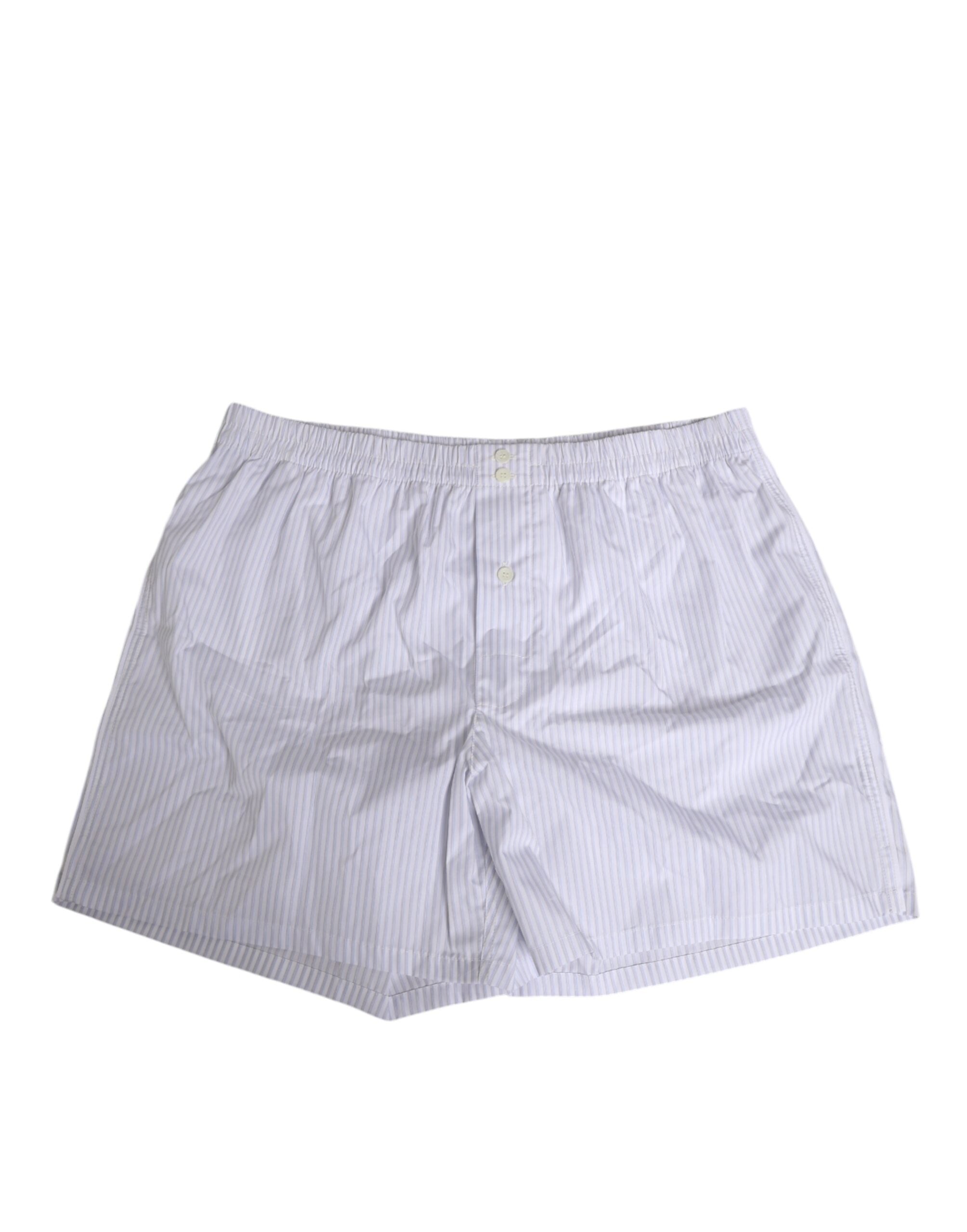 Dolce & Gabbana White Blue Cotton Striped Button Fly Shorts Men's Swimwear