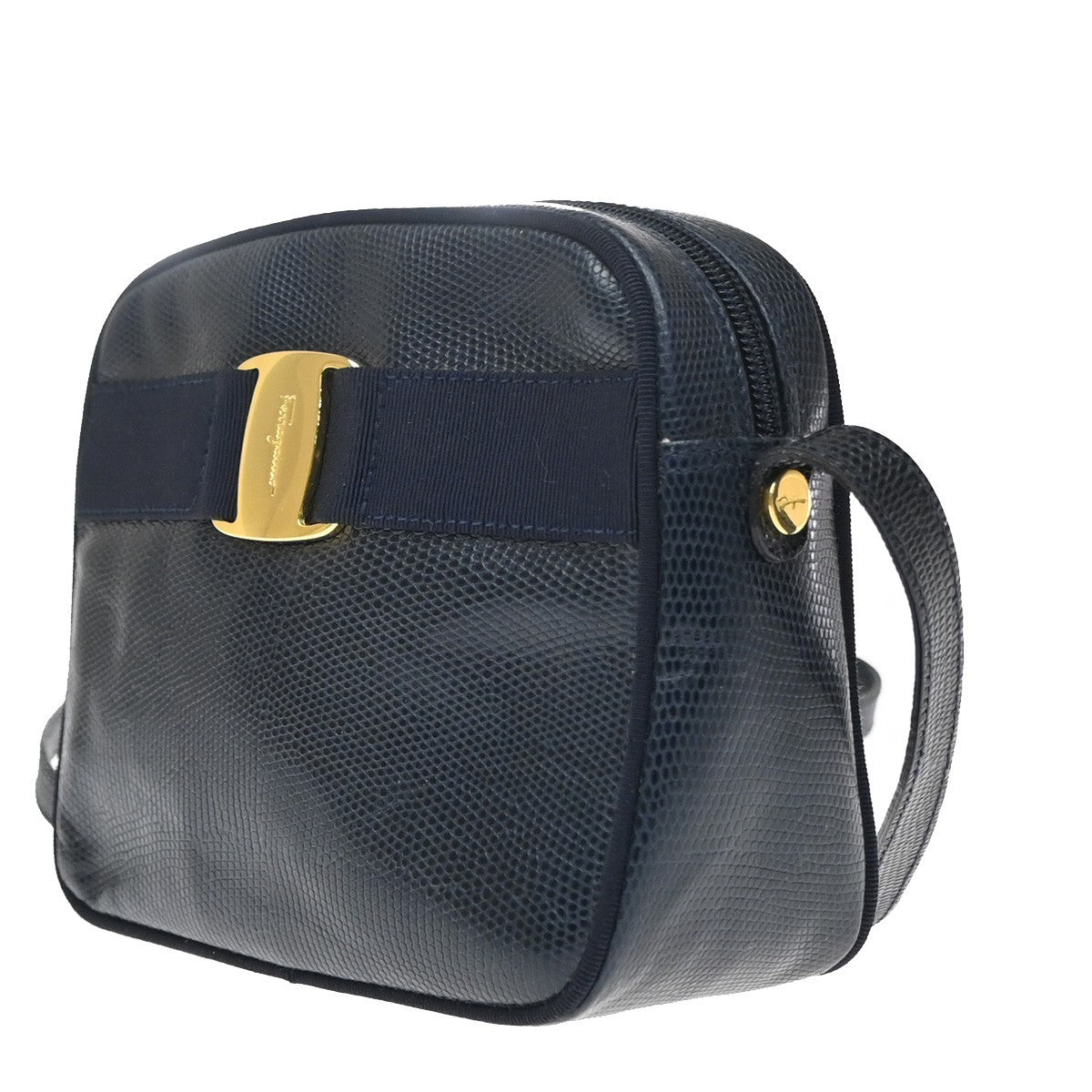 Salvatore Ferragamo Vara Bow Camera Leather Navy Leather Shoulder Bag Bag (Pre-Owned)