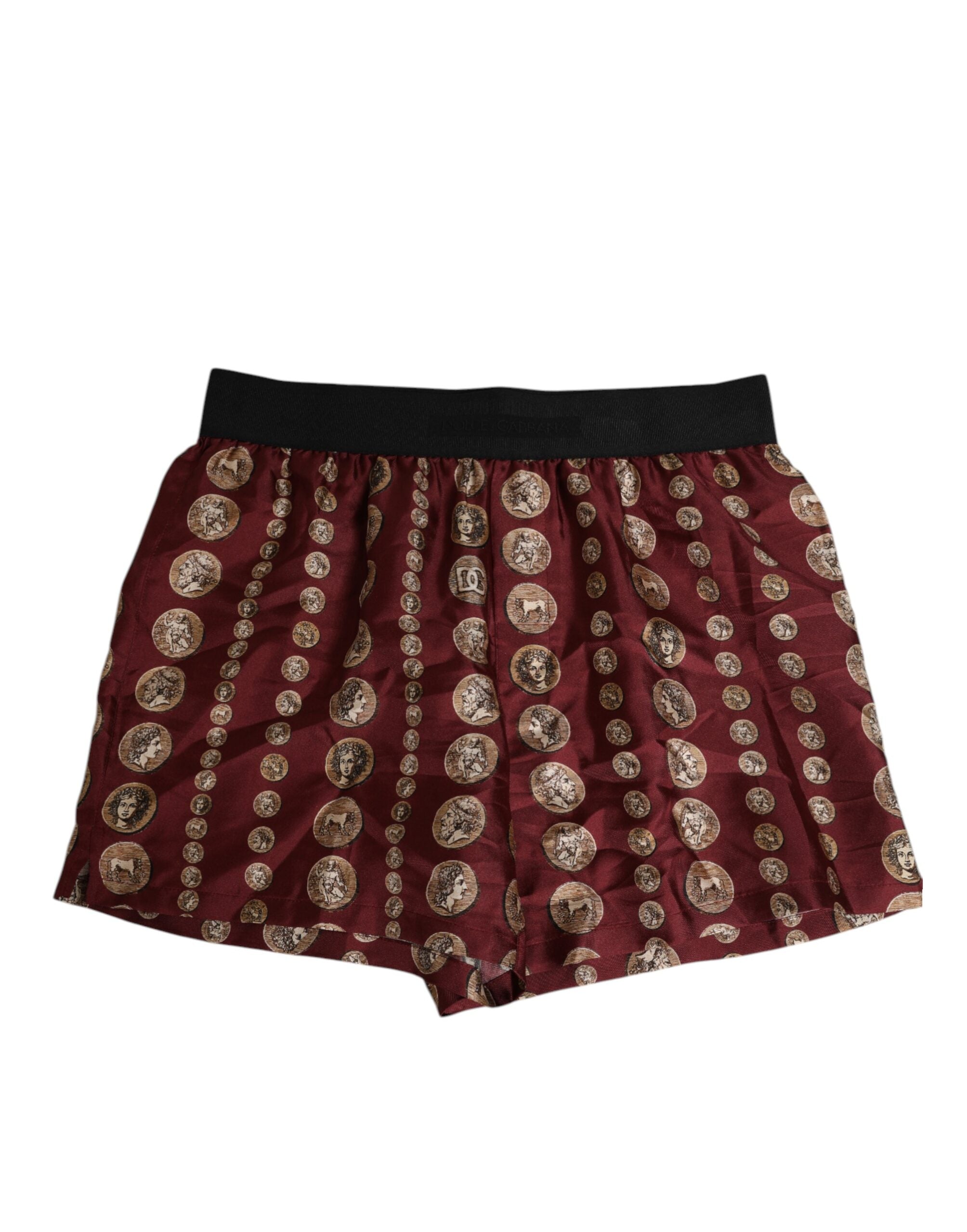 Dolce & Gabbana Burgundy Silk Coin Print Men Boxer Short Men's Swimwear