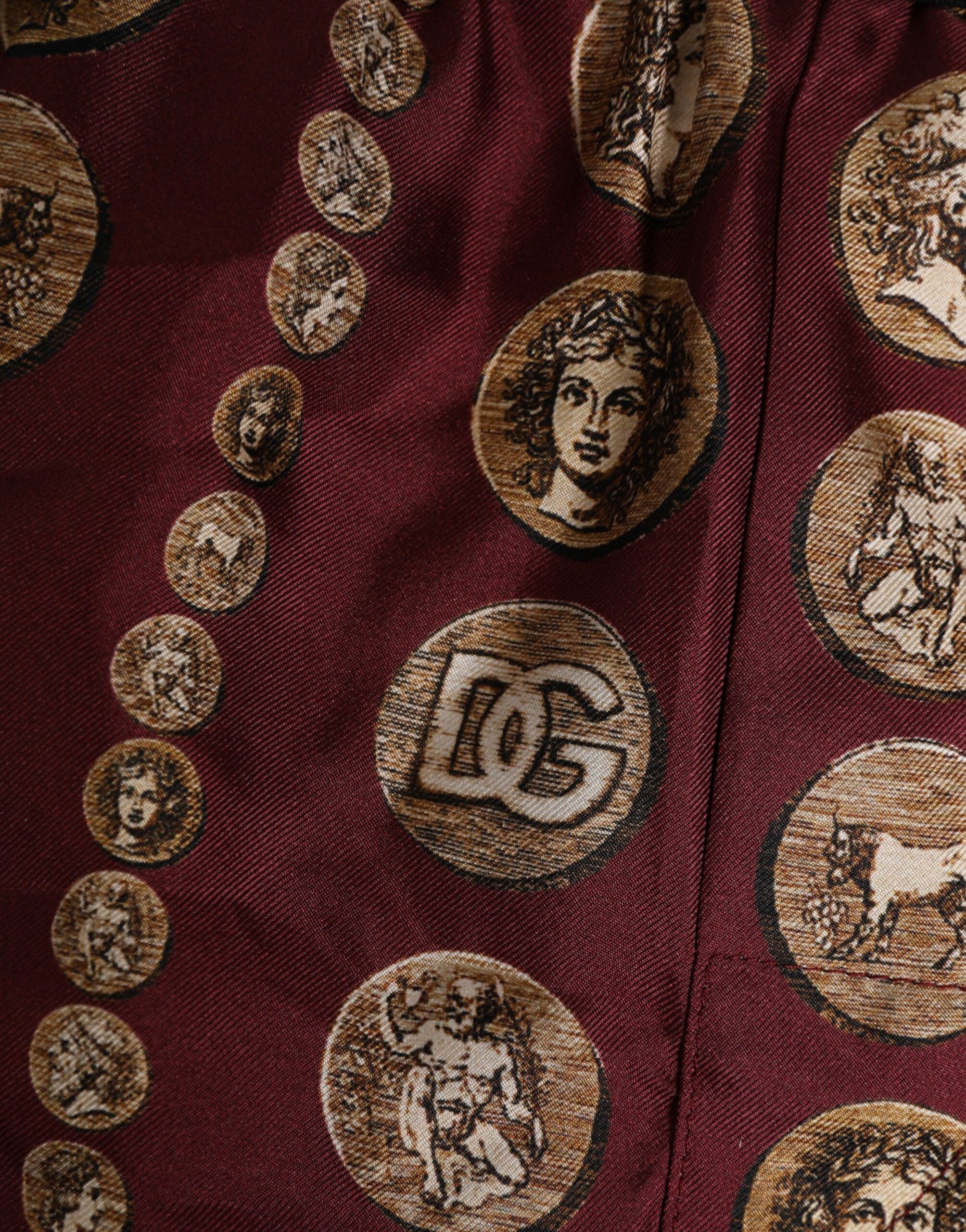 Dolce & Gabbana Burgundy Silk Coin Print Men Boxer Short Men's Swimwear
