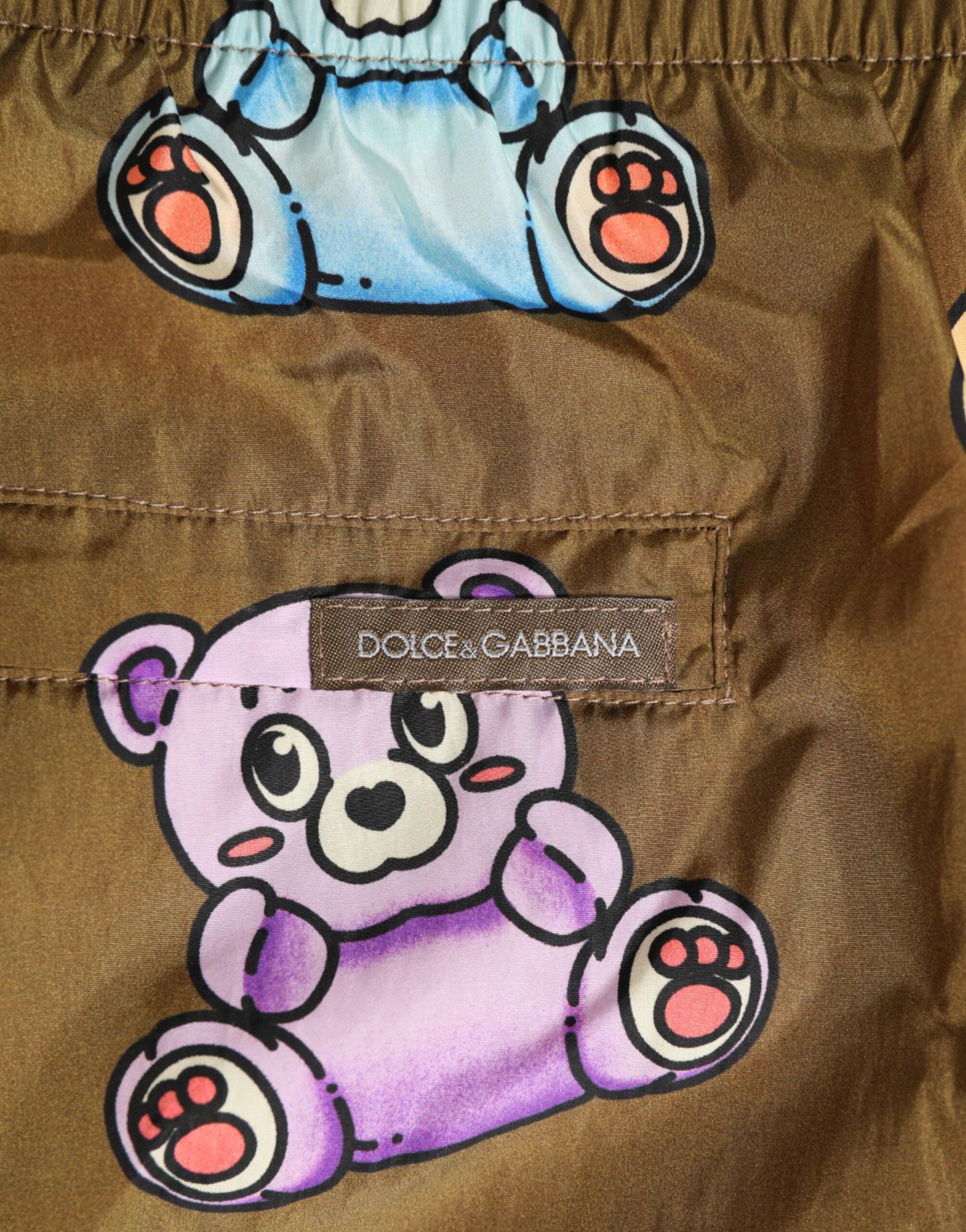Dolce & Gabbana Brown Multicolor Teddy Bear Men Shorts Men's Swimwear