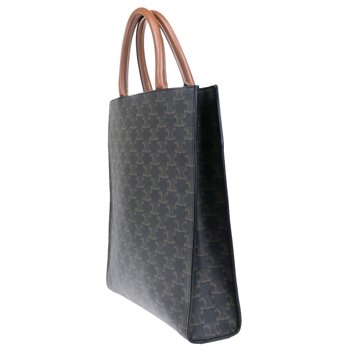 Celine Vertical Cabas Tote Triomphe Coated Canvas Brown Canvas Tote Bag Bag (Pre-Owned)