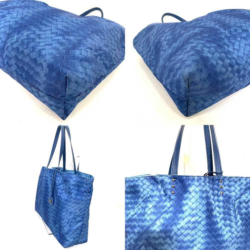 Bottega Veneta Intrecciolusion Blue Leather Tote Bag (Pre-Owned)