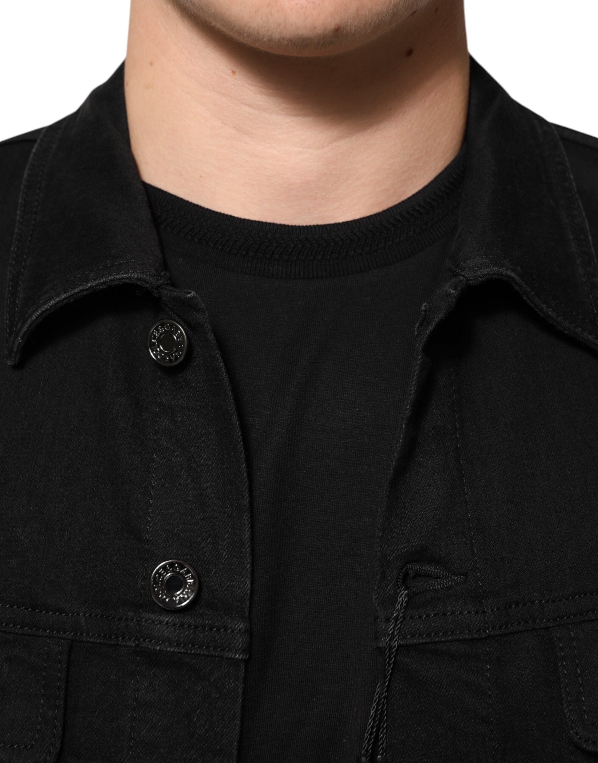 Dolce & Gabbana Black Cotton Denim Stretch Button Up Men's Jacket