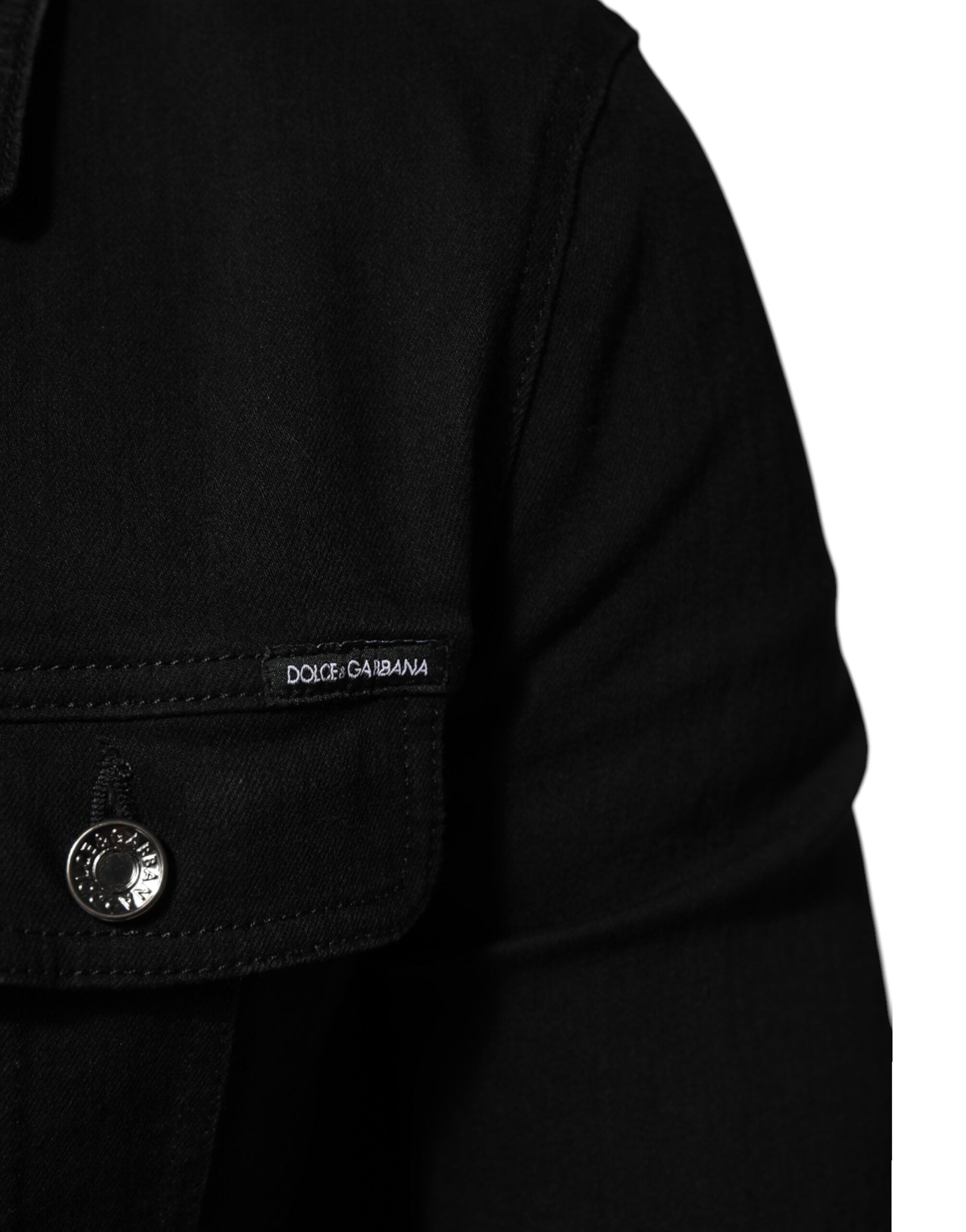 Dolce & Gabbana Black Cotton Denim Stretch Button Up Men's Jacket