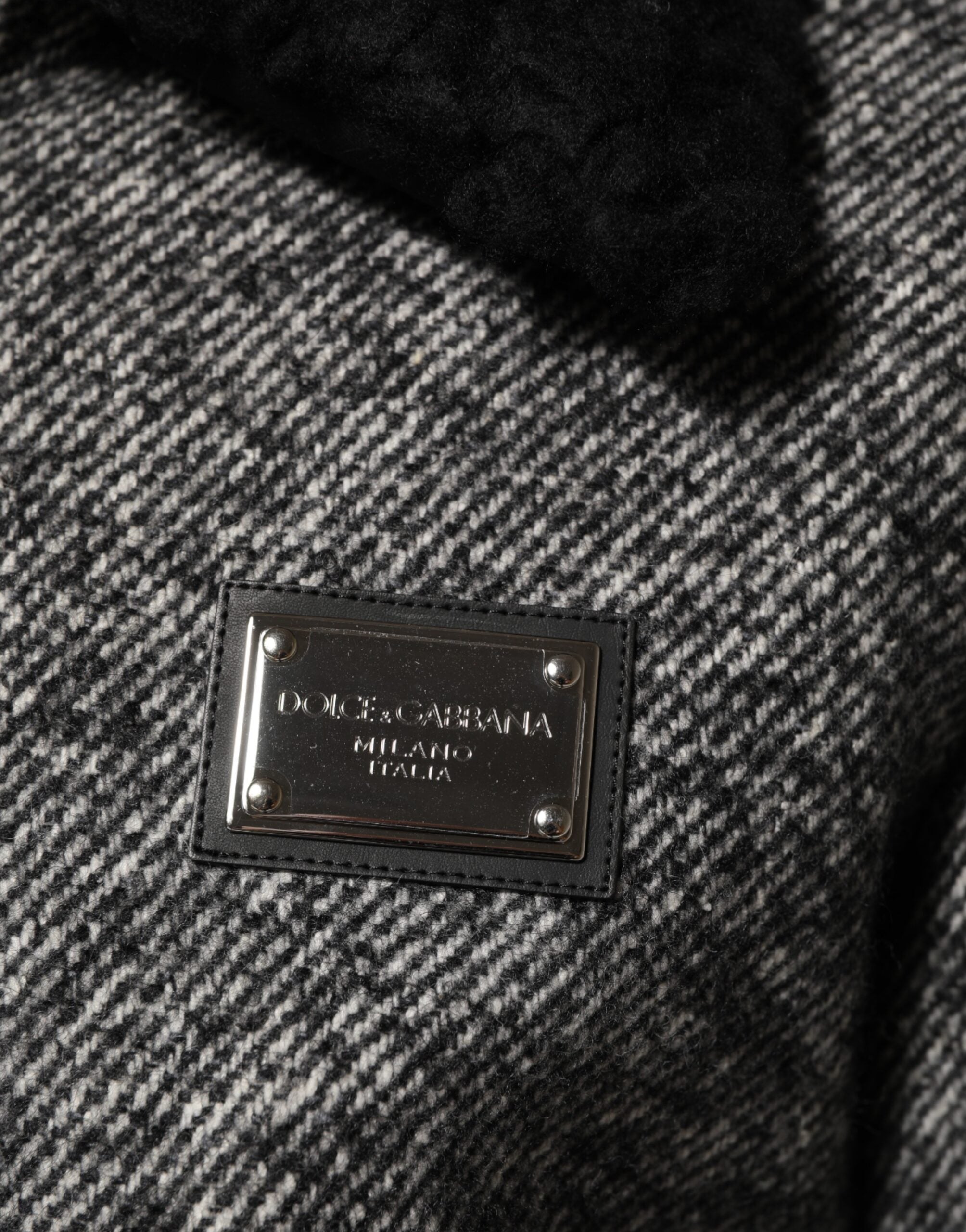 Dolce & Gabbana Gray Wool Herringbone Shearling Collar Bomber Men's Jacket