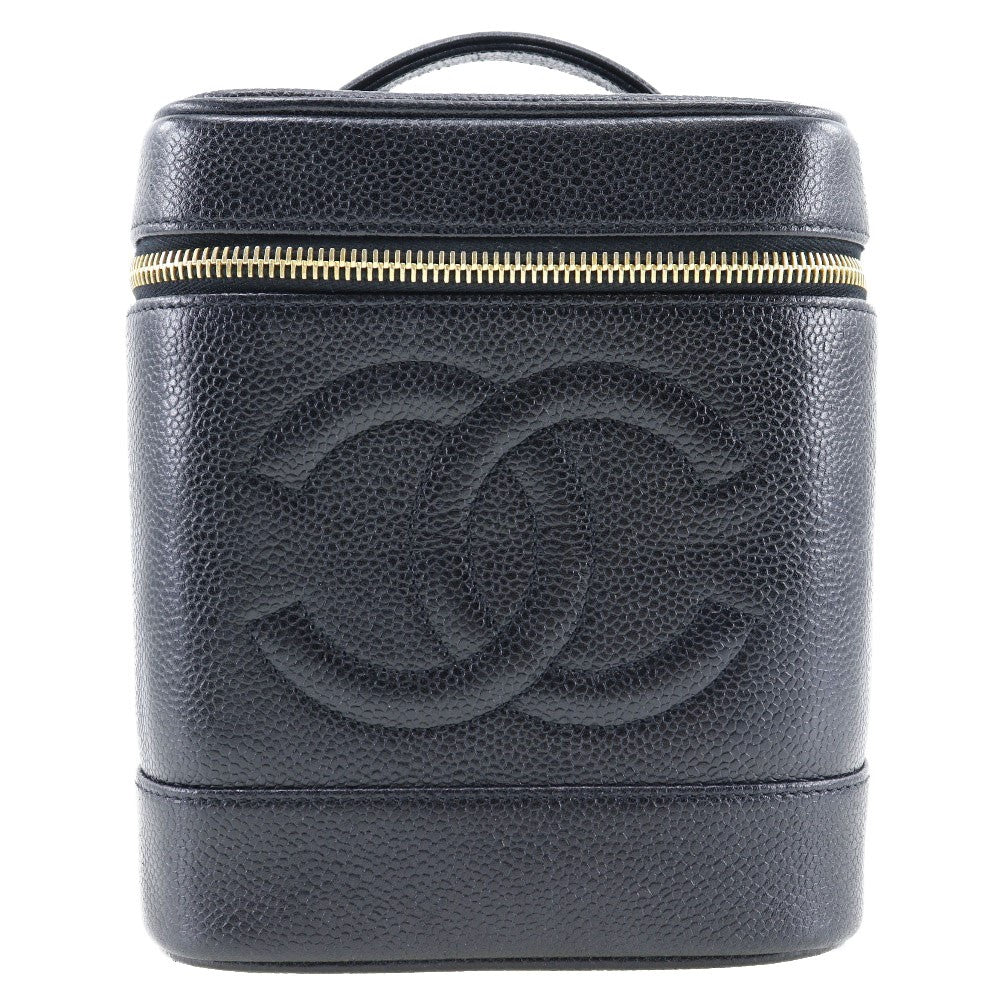 Chanel Vintage Timeless Cosmetic Case Caviar Black Leather Handbag (Pre-Owned)
