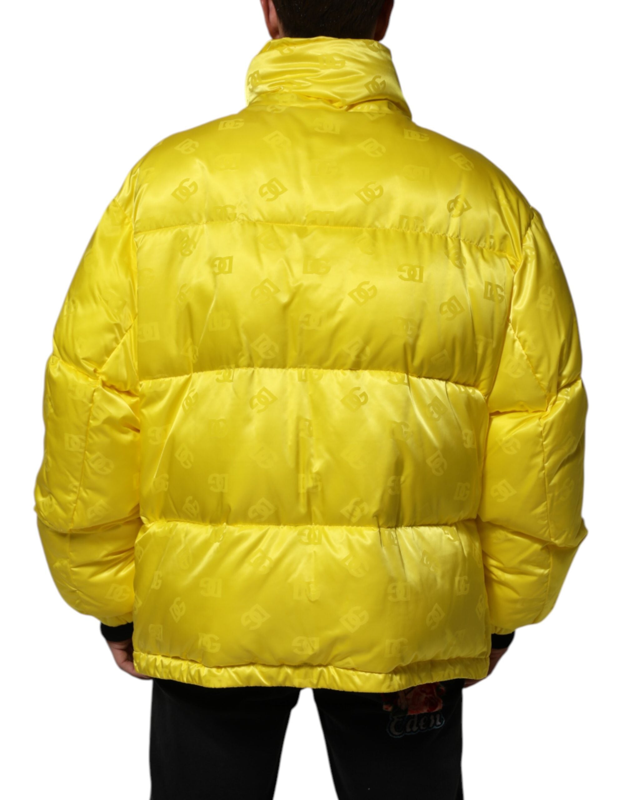 Dolce & Gabbana Yellow Nylon Logo Puffer Bomber Men Men's Jacket (Pre-Owned)