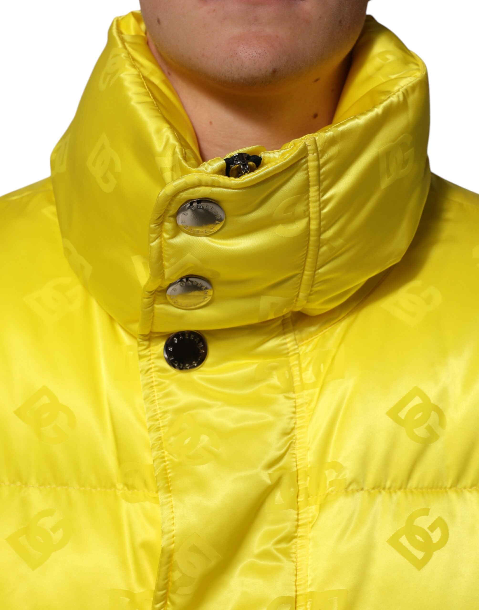 Dolce & Gabbana Yellow Nylon Logo Puffer Bomber Men Men's Jacket (Pre-Owned)