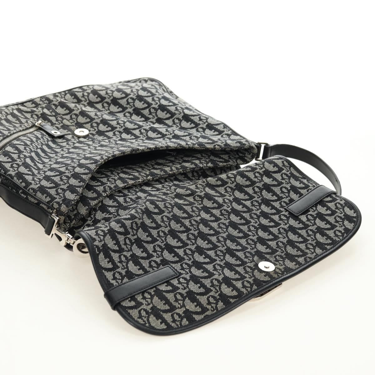 Christian Dior Vintage Cd Flap Messenger Diorissimo Canvas Black Canvas Shoulder Bag Bag (Pre-Owned)