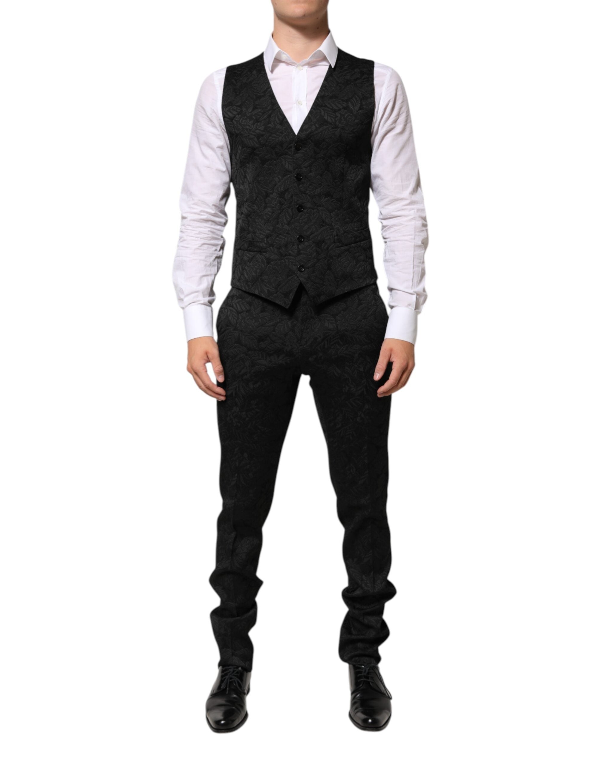 Dolce & Gabbana Black 3 Piece Brocade Jacquard Suit Men's MARTINI