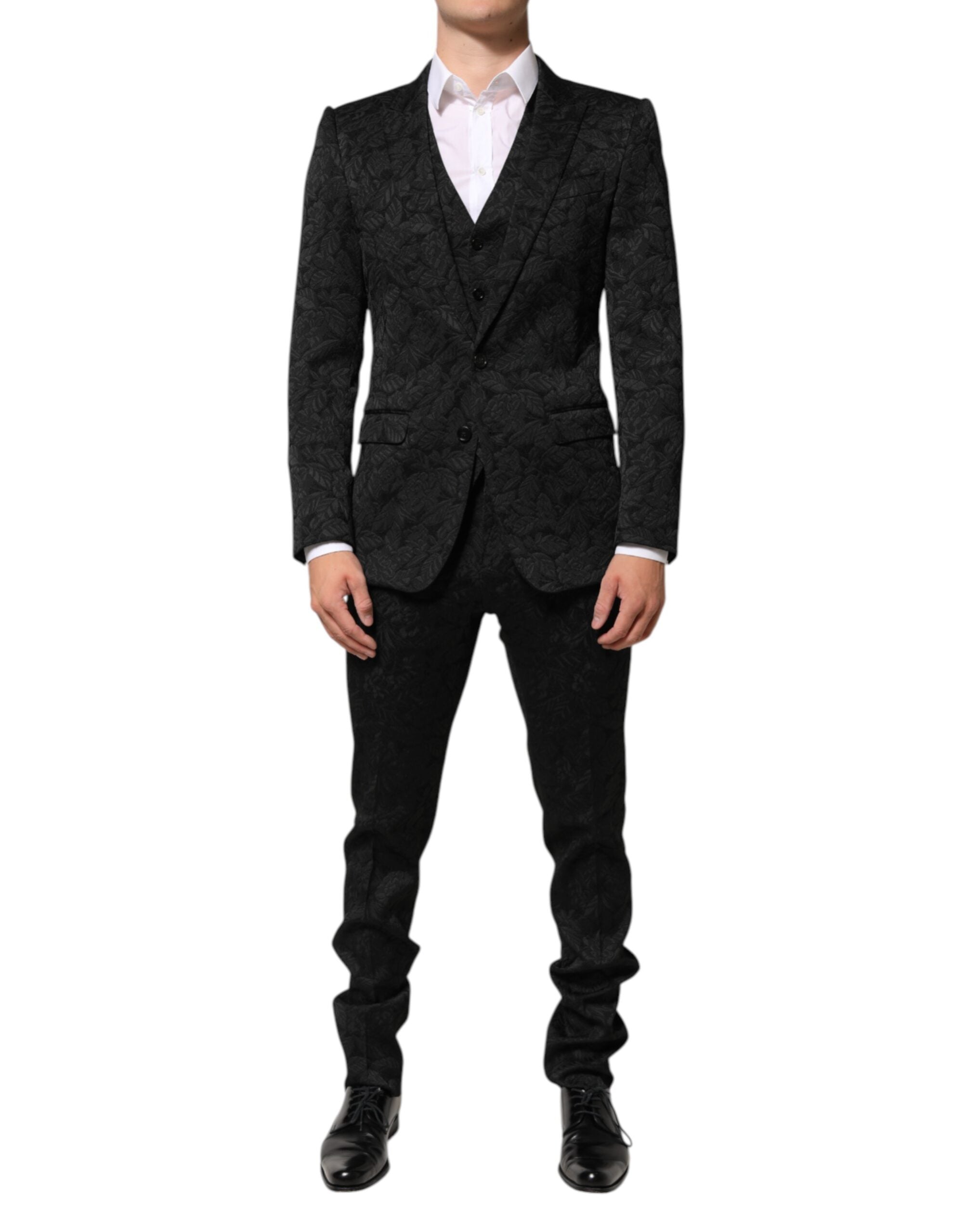 Dolce & Gabbana Black 3 Piece Brocade Jacquard Suit Men's MARTINI