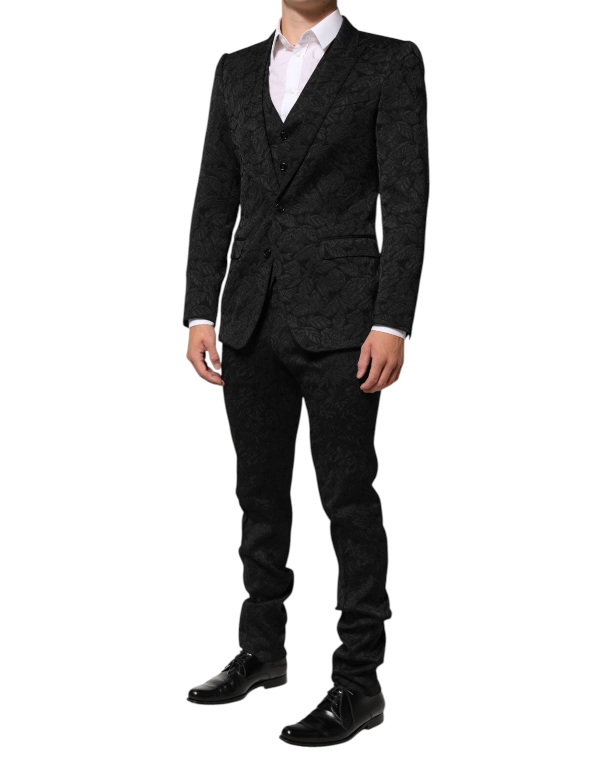 Dolce & Gabbana Black 3 Piece Brocade Jacquard Suit Men's MARTINI
