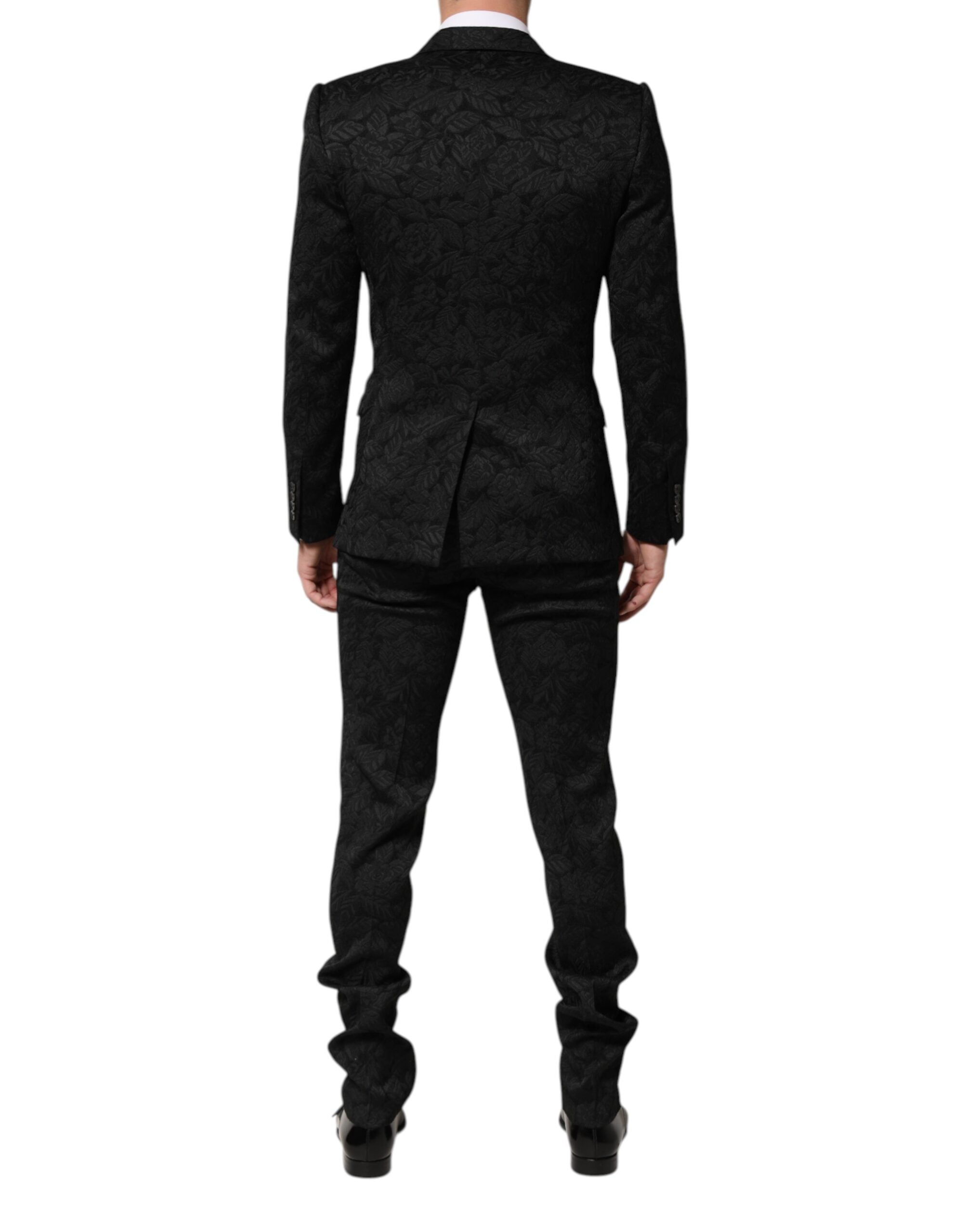 Dolce & Gabbana Black 3 Piece Brocade Jacquard Suit Men's MARTINI