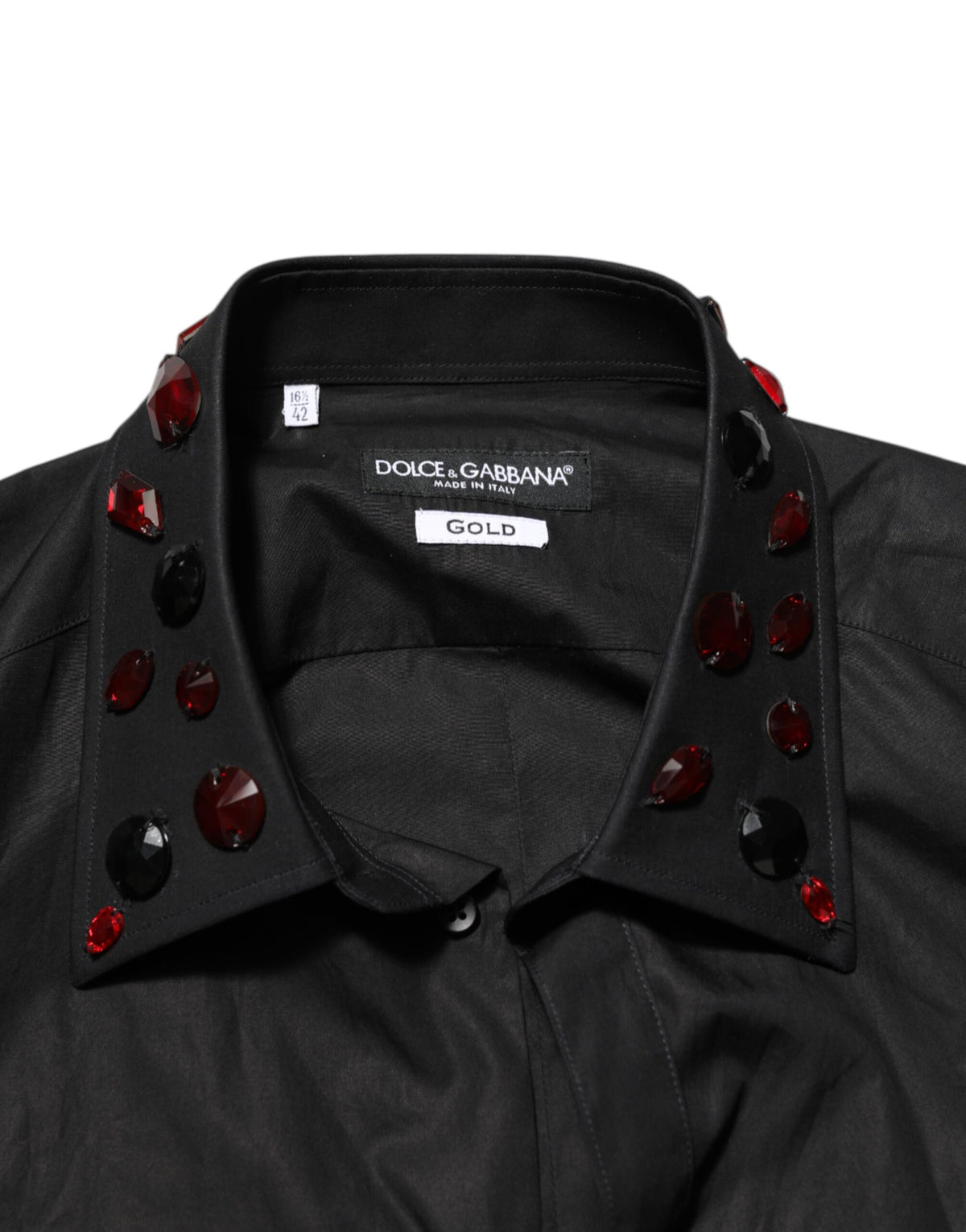 Dolce & Gabbana Black Cotton Embellished Collar Men’s Men's Shirt
