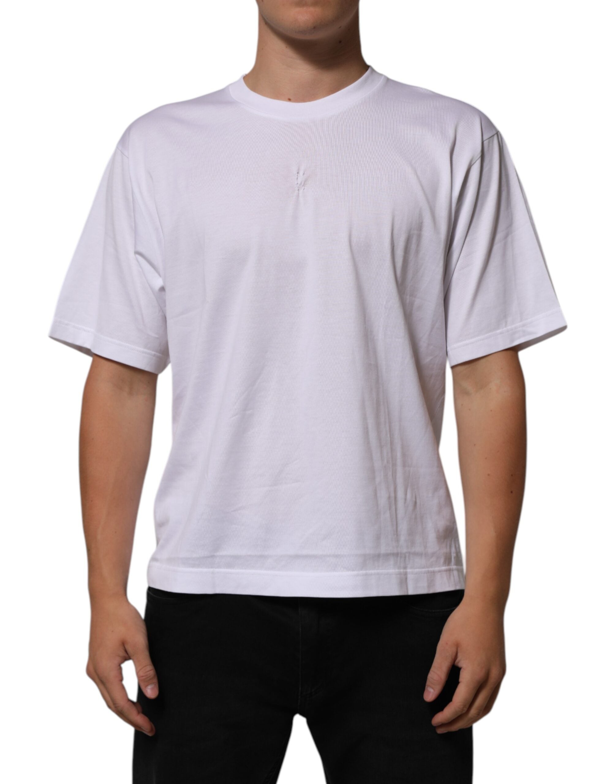 Dolce & Gabbana White Cotton Logo Patch Crew Neck Men Men's T-shirt (Pre-Owned)