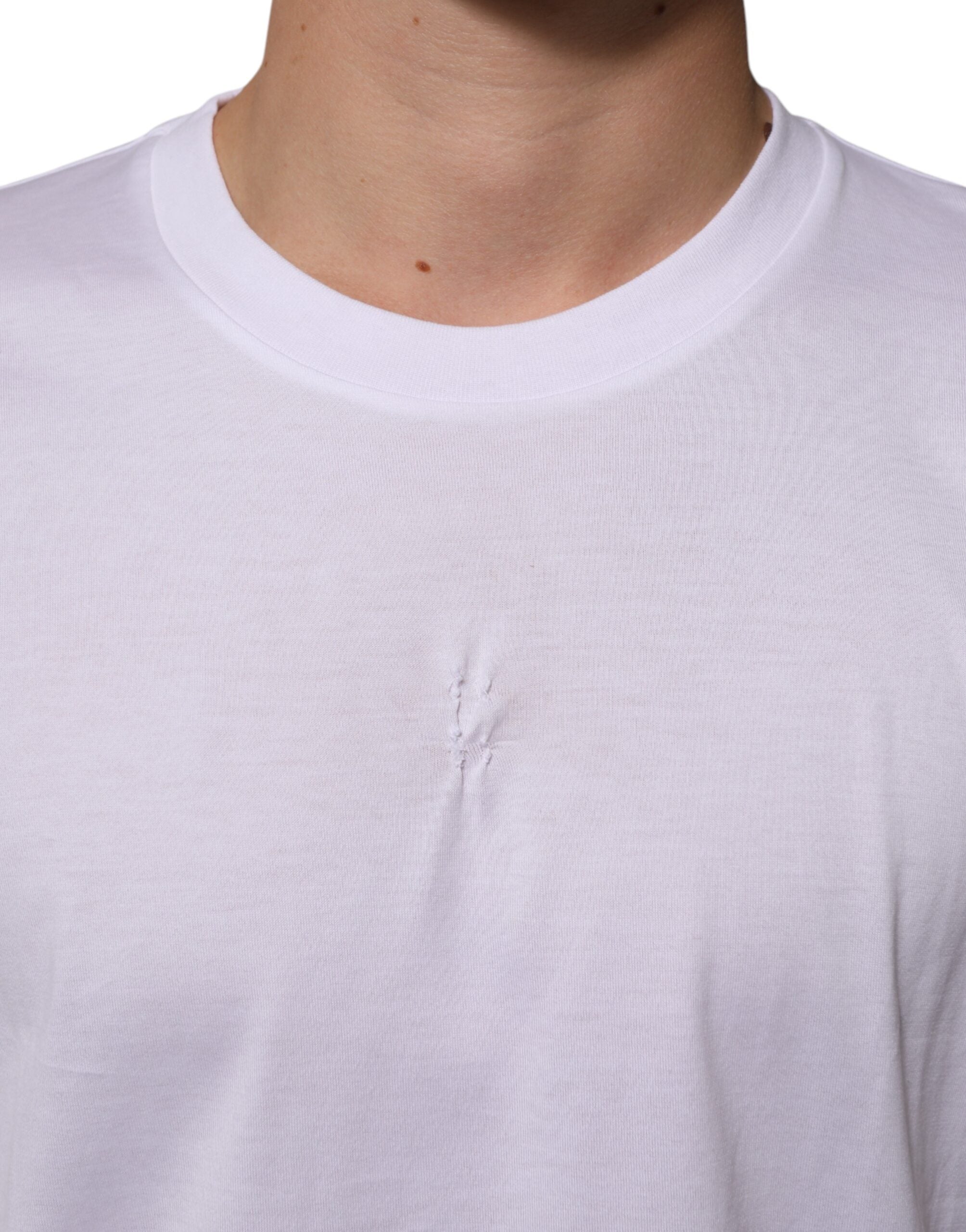 Dolce & Gabbana White Cotton Logo Patch Crew Neck Men Men's T-shirt (Pre-Owned)