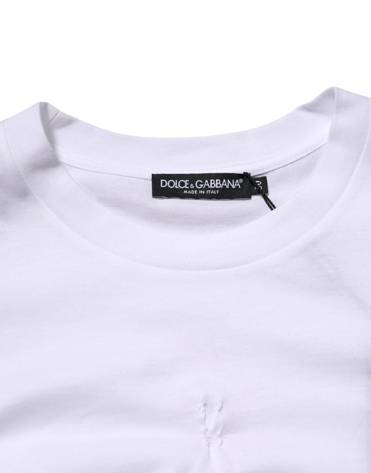 Dolce & Gabbana White Cotton Logo Patch Crew Neck Men Men's T-shirt (Pre-Owned)