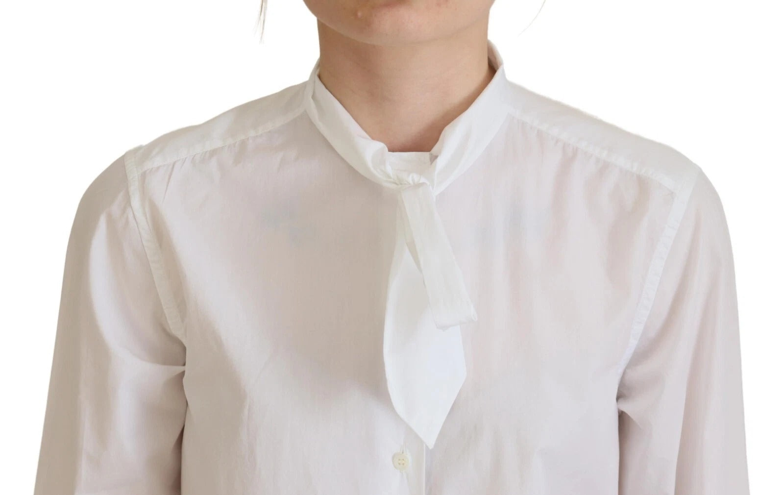 Dolce & Gabbana White Cotton Collared Long Sleeves Formal Women's Top (Pre-Owned)