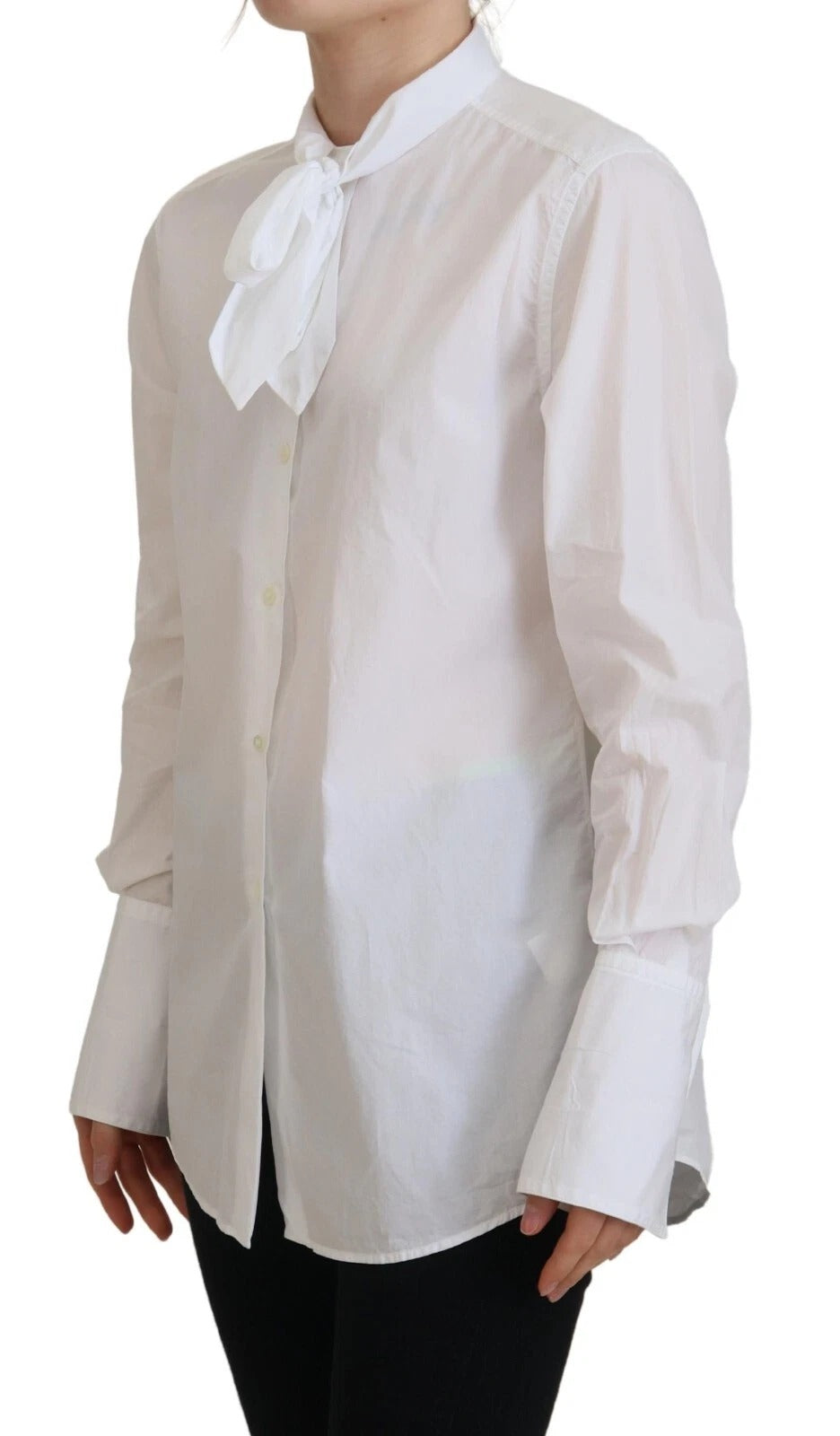 Dolce & Gabbana White Cotton Collared Long Sleeves Formal Women's Top (Pre-Owned)