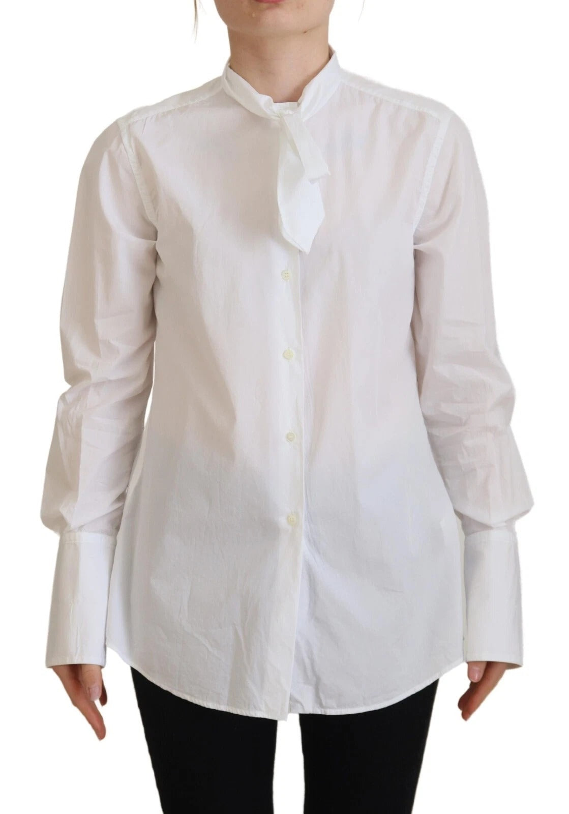 Dolce & Gabbana White Cotton Collared Long Sleeves Formal Women's Top (Pre-Owned)