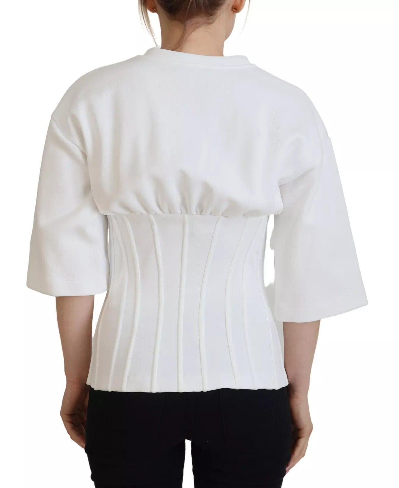 Dolce & Gabbana White Cotton Corset Stretch Top  Women's T-shirt