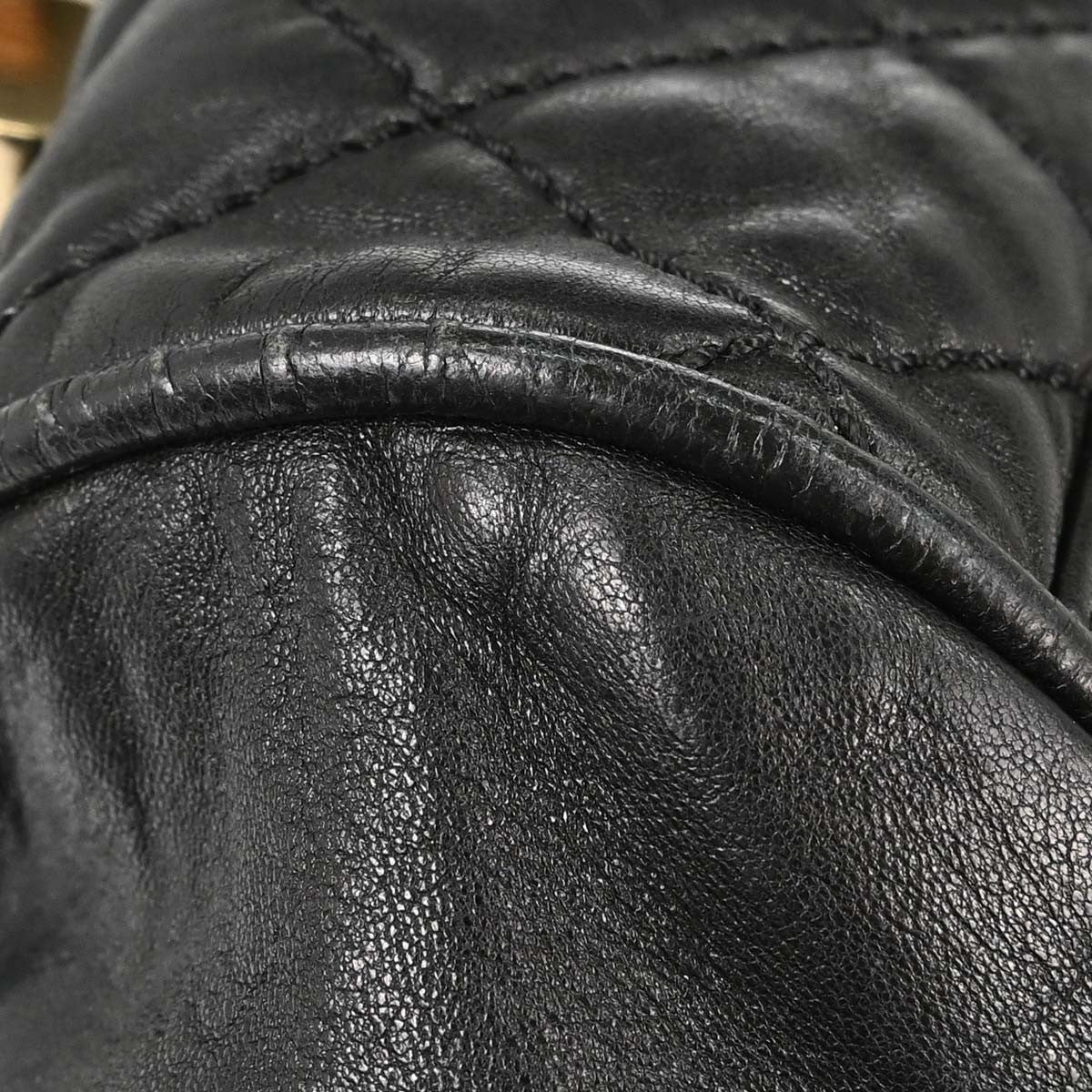 Chanel Lady Braid Bowler Quilted Distressed Calfskin Black Leather Handbag (Pre-Owned)